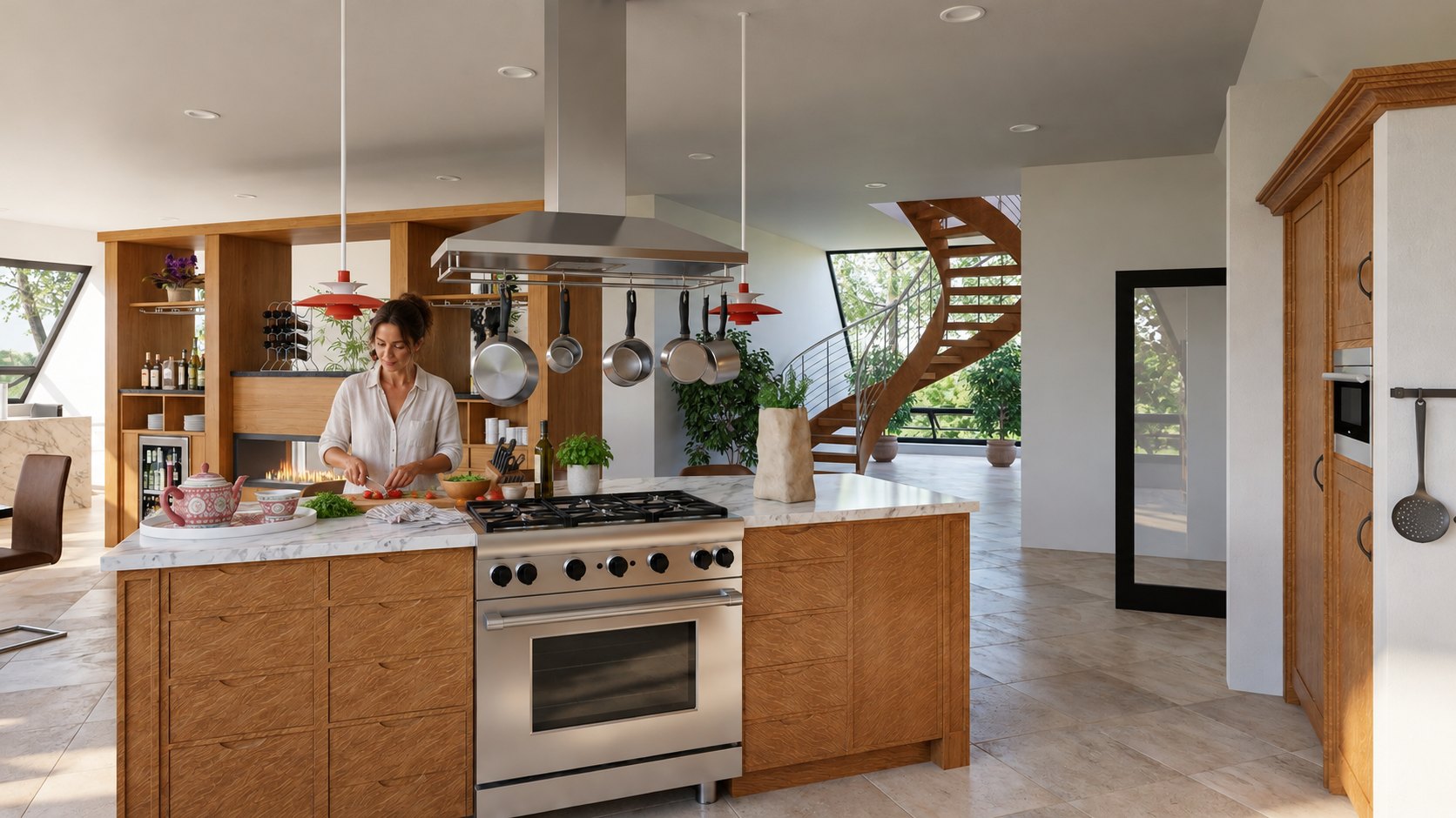 Apex House kitchen range and spiral stair