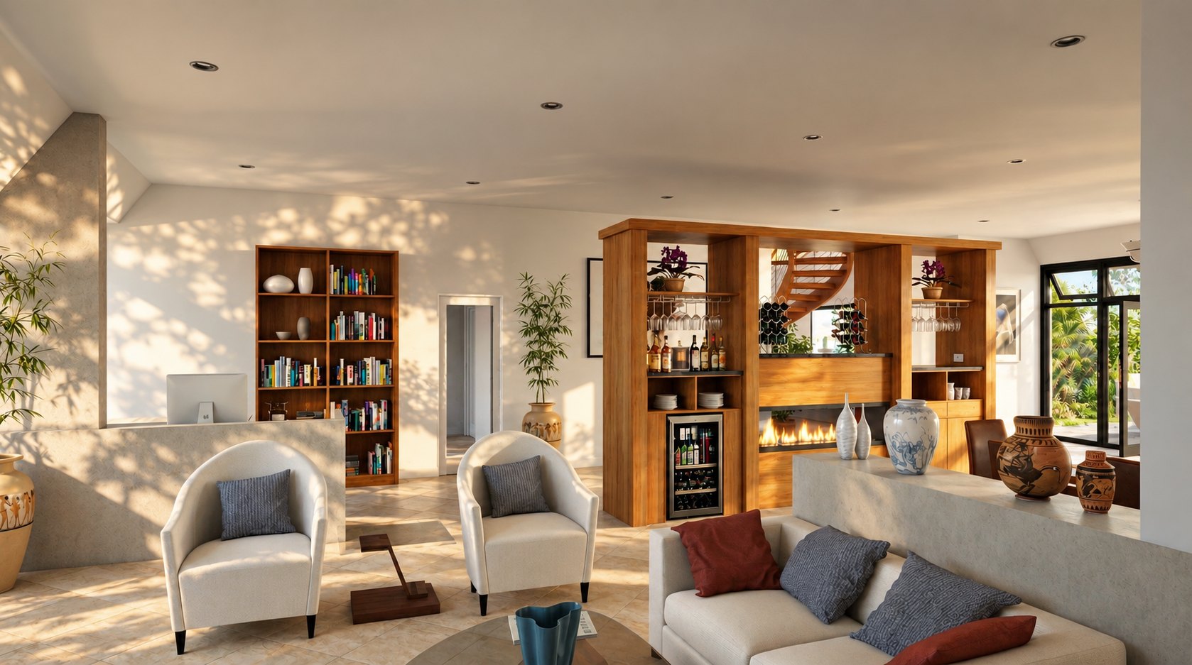 Apex House living room and office nook