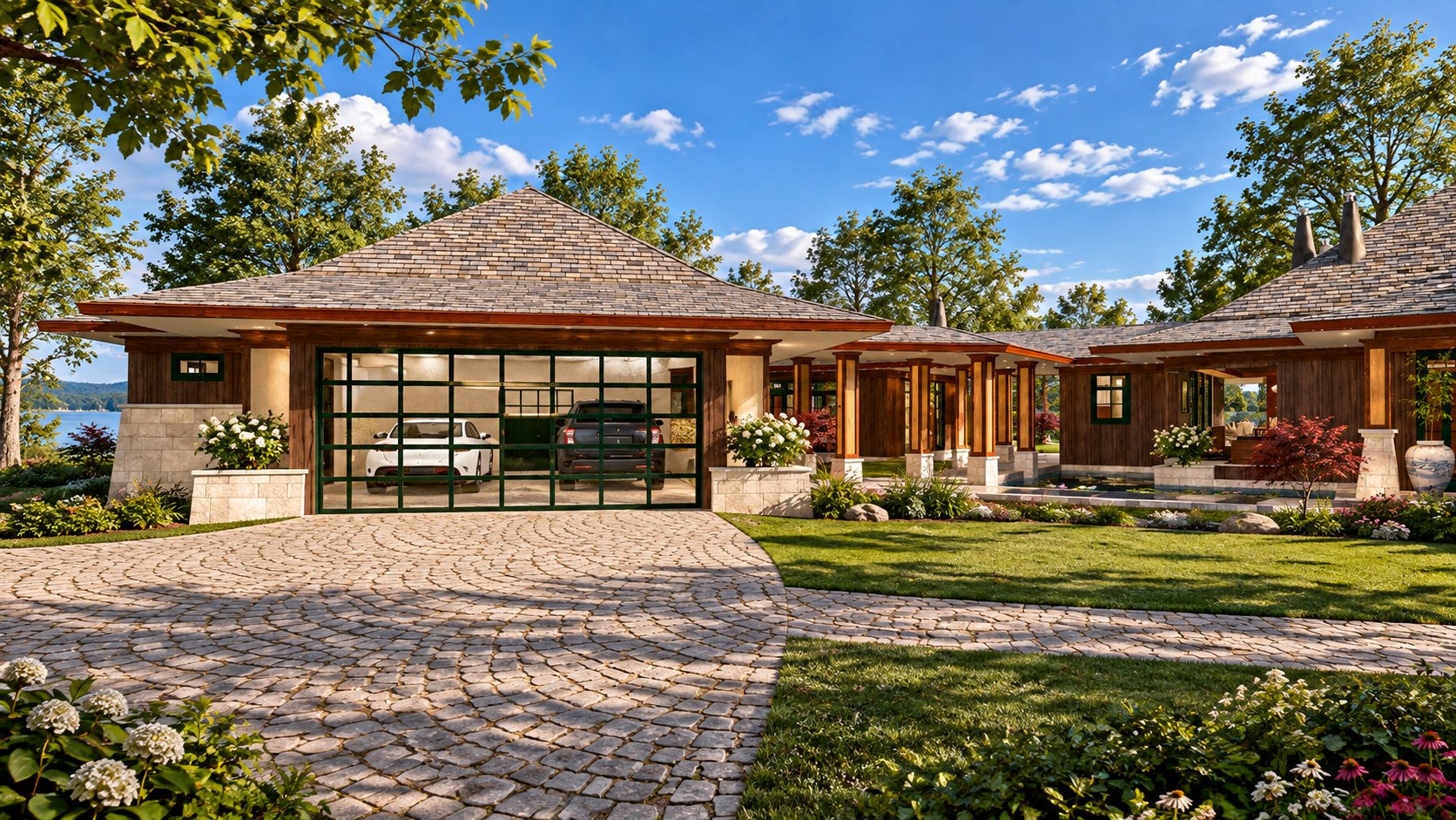 Garage pavilion and motor court