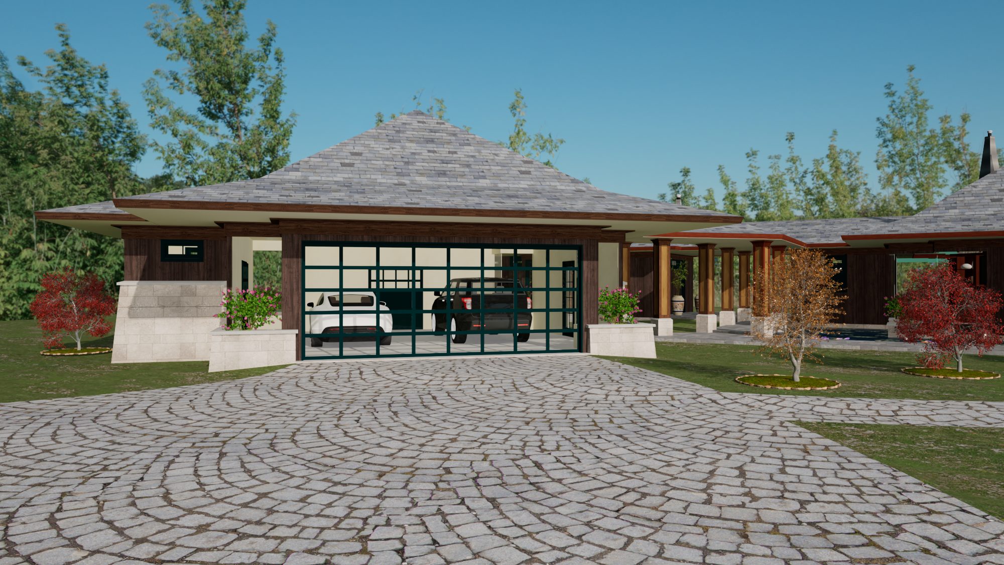 Garage pavilion and motor court