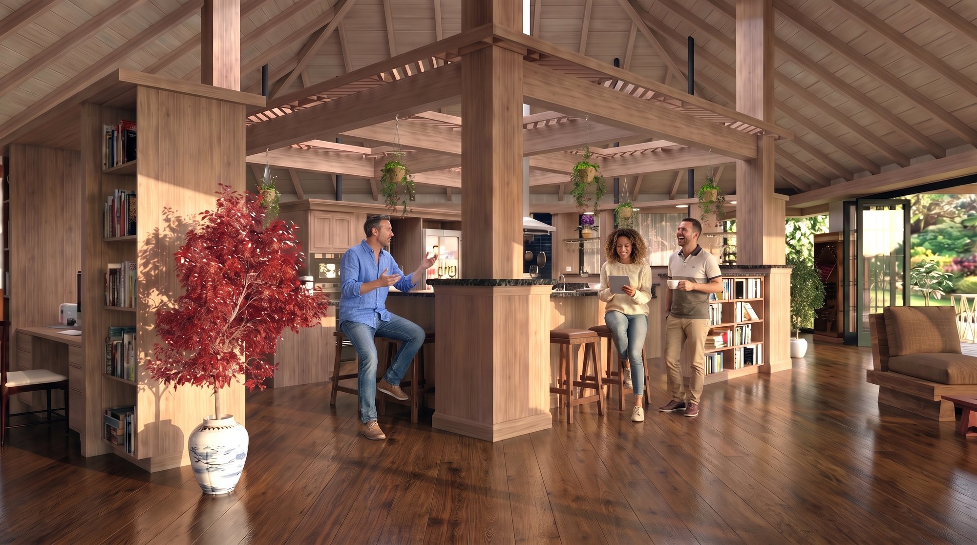 Central island beneath the timber frame