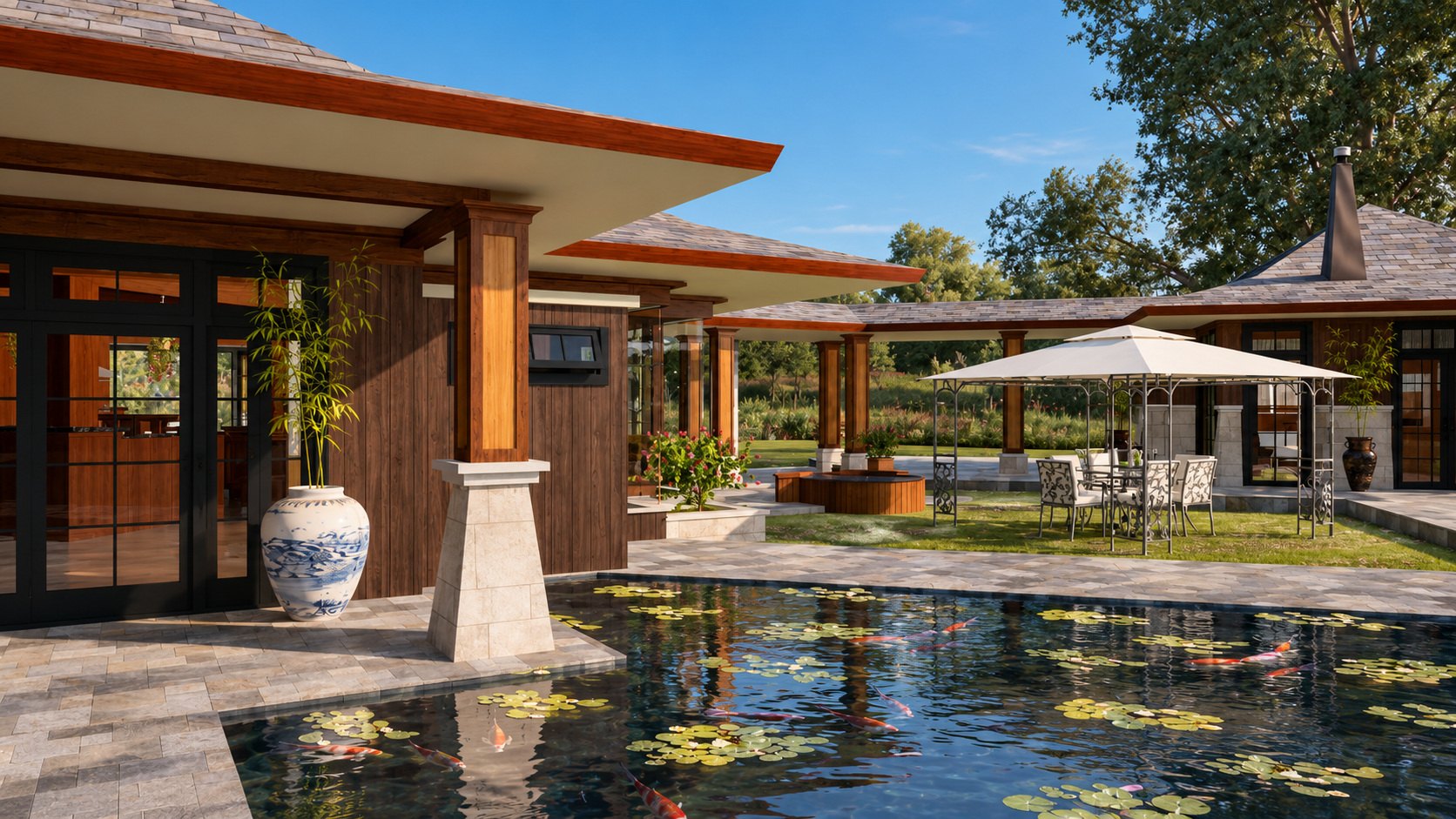 Koi pond at the entry