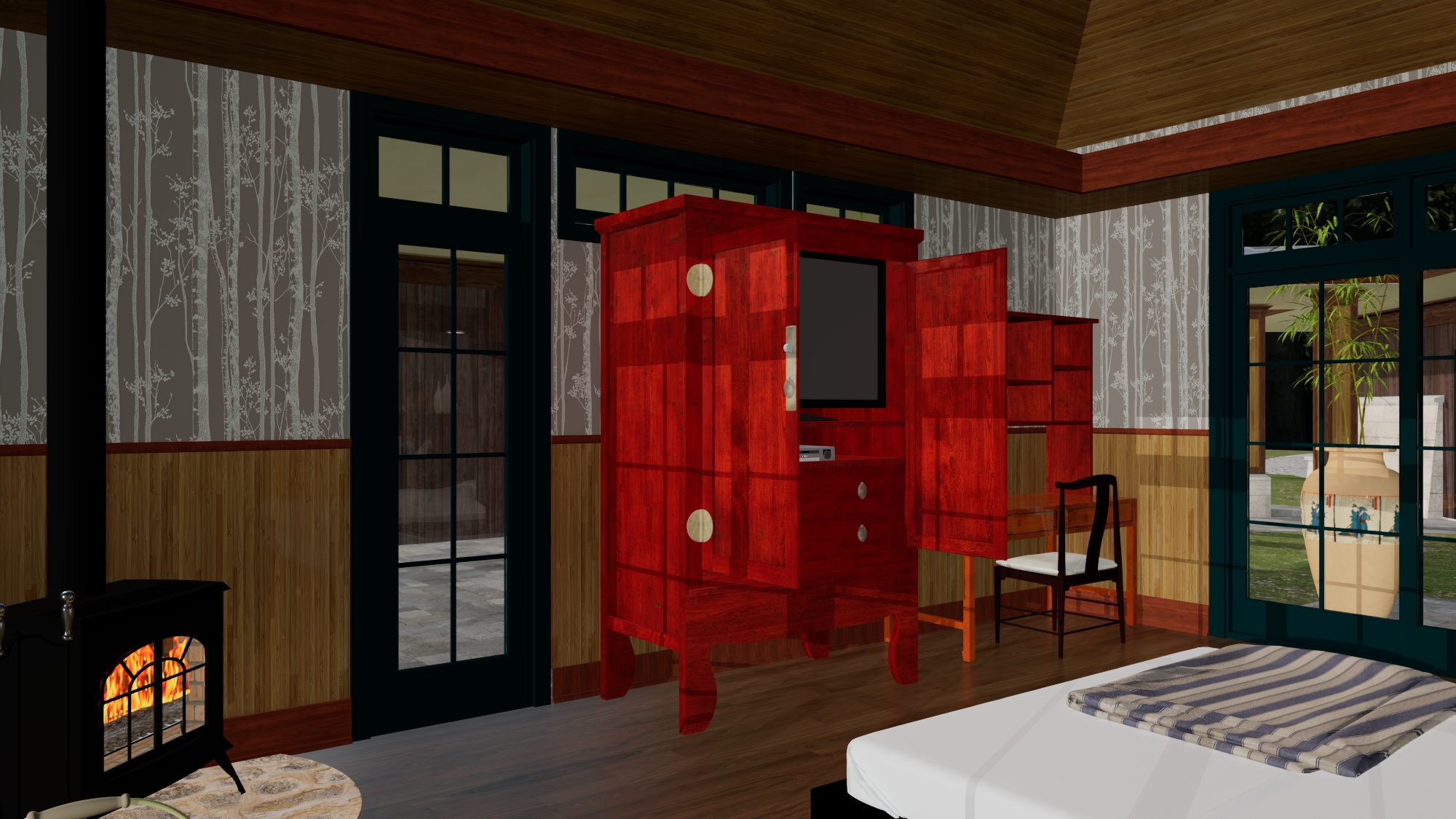 Bed wall with built-in display niche