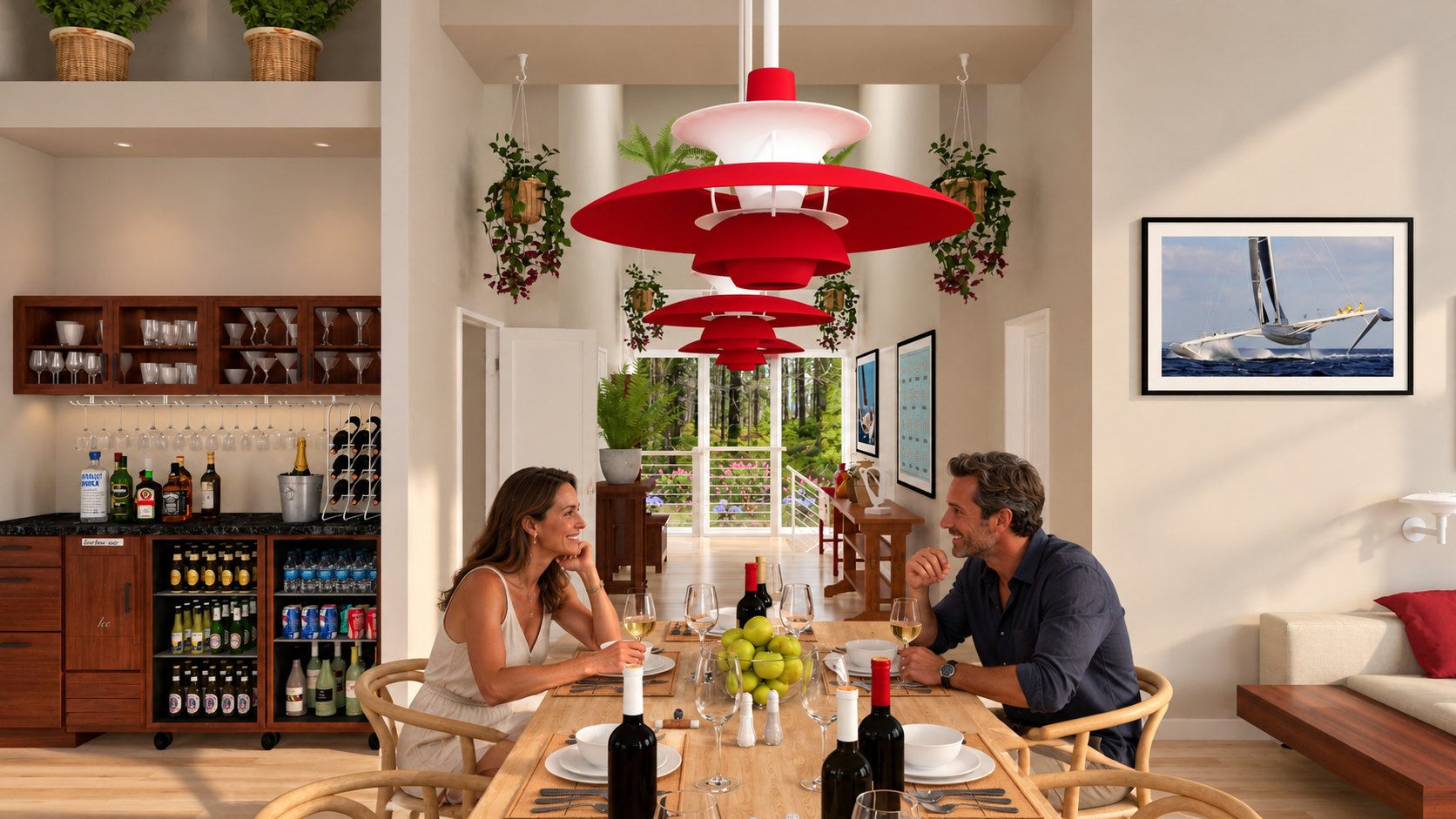 Dining table and built-in bar