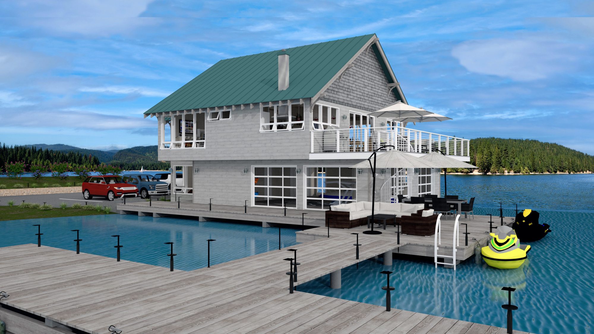 Dock approach toward boathouse