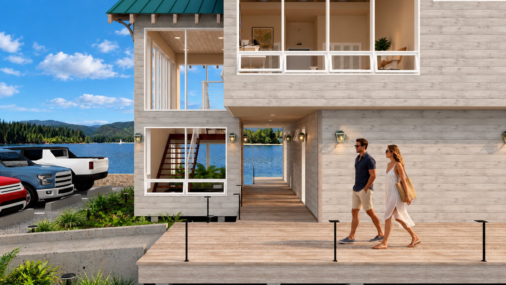 Covered entry walkway through to the lake