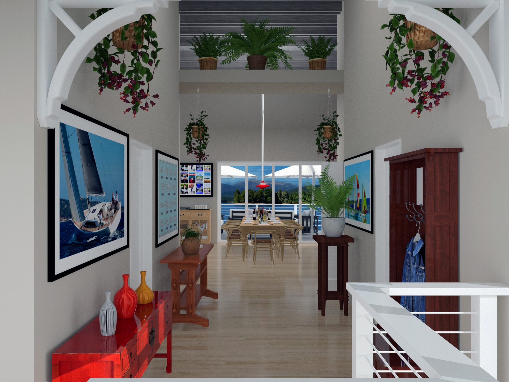 Gallery hallway toward dining