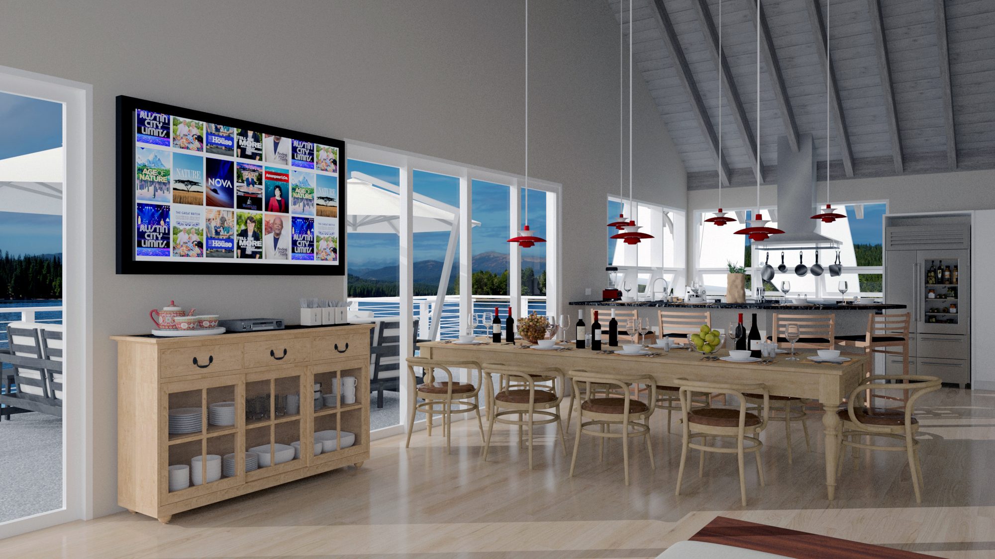 View from the sofa toward dining and kitchen