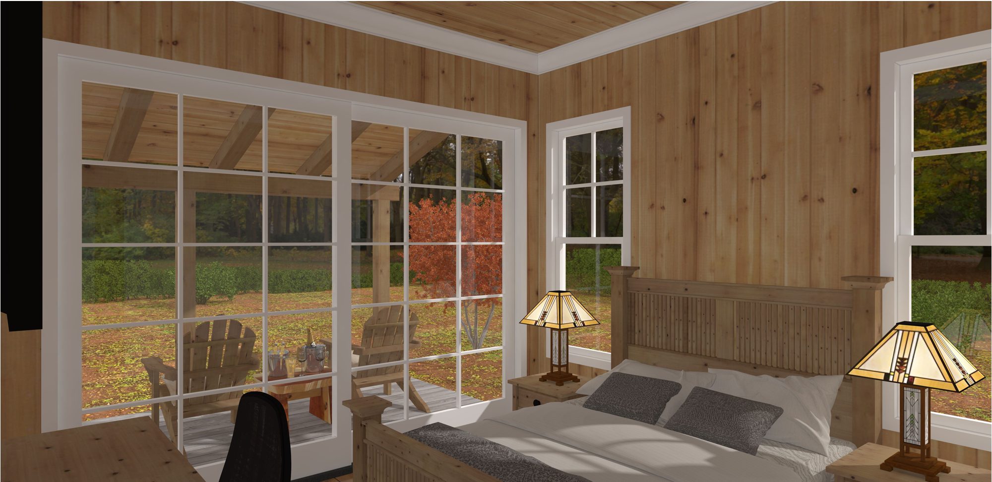 Bedroom opening onto covered porch