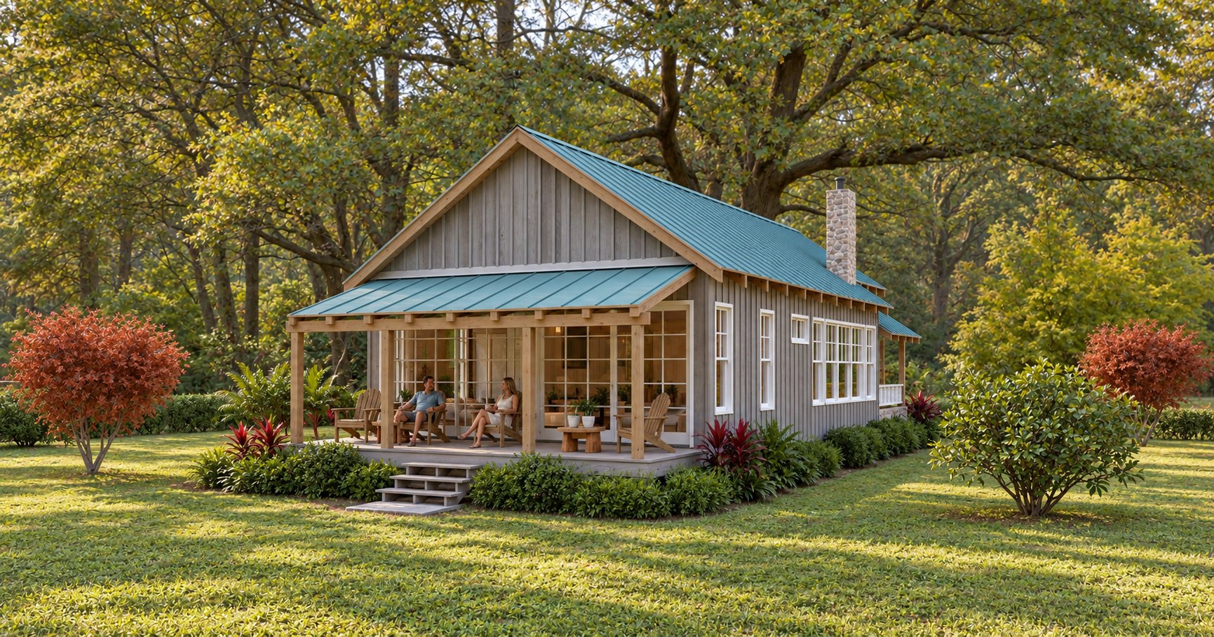 Cabin gable end with covered front porch