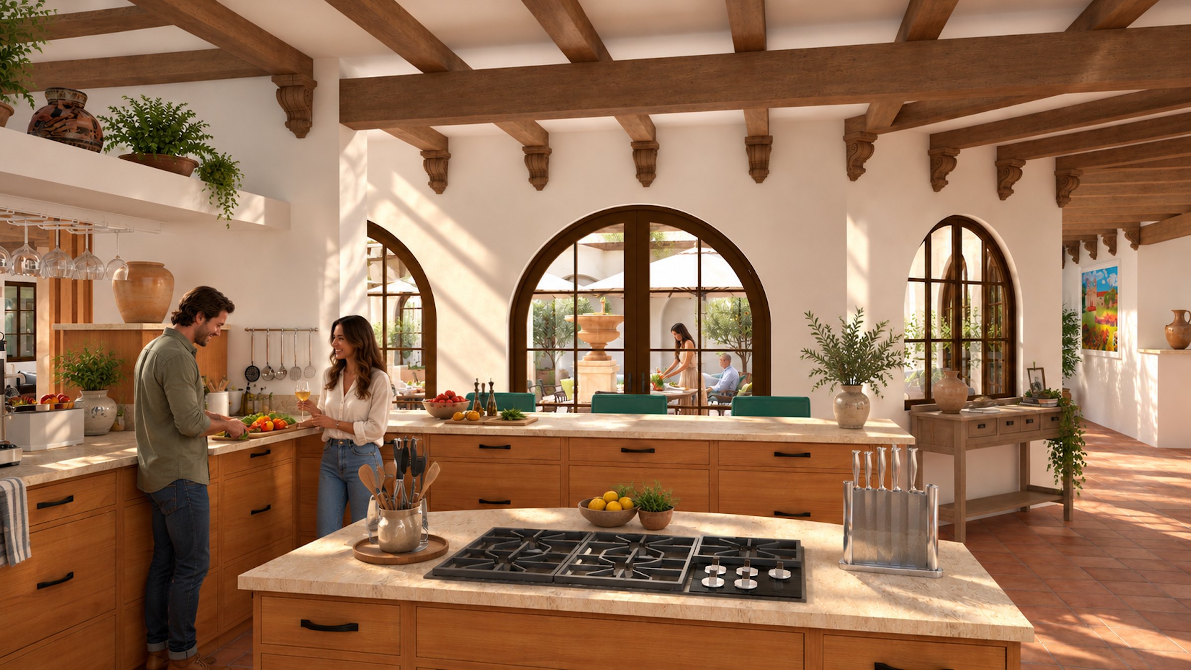 Casa de los Arcos kitchen toward the courtyard
