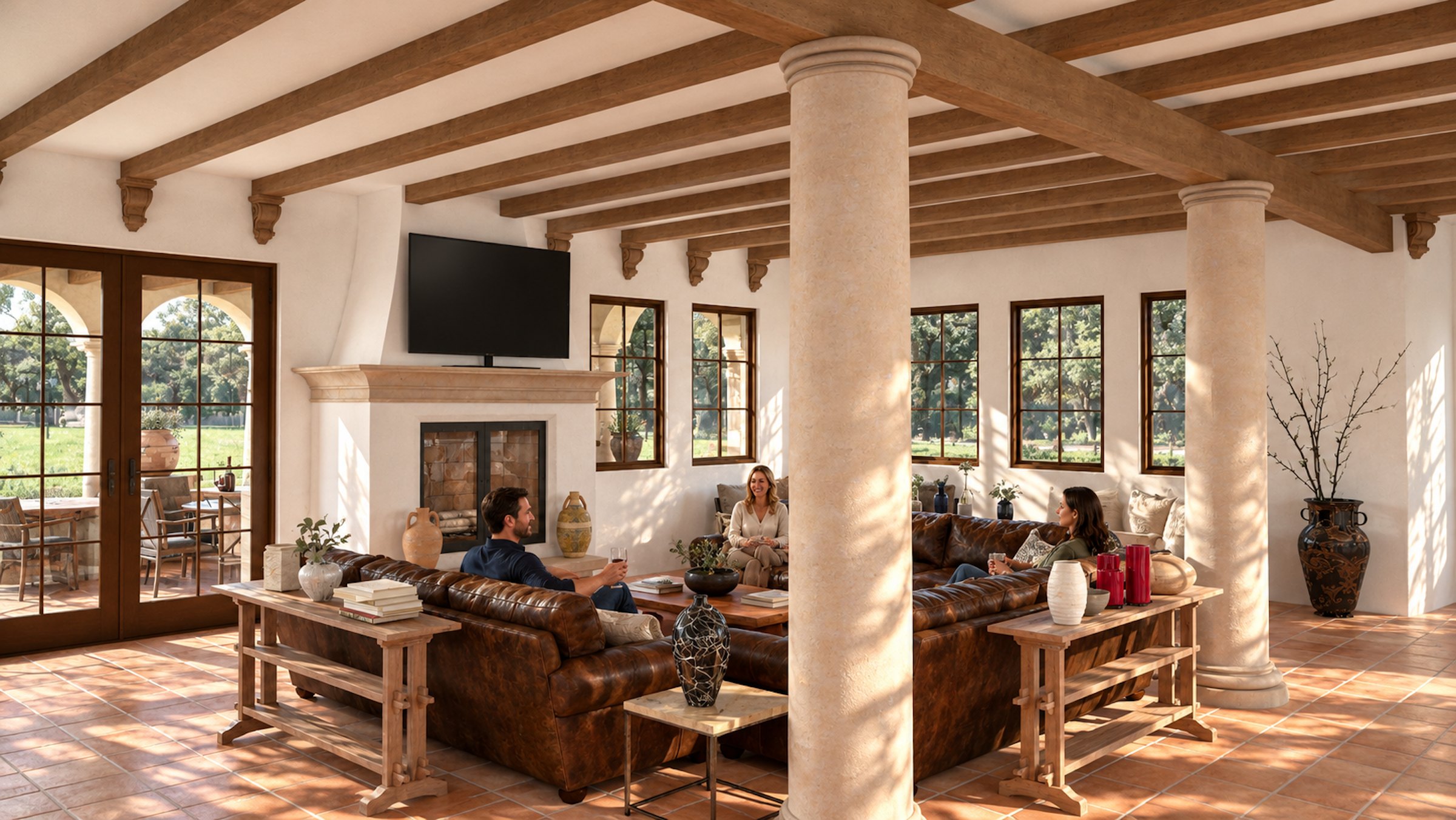 Casa de los Arcos living room fireplace