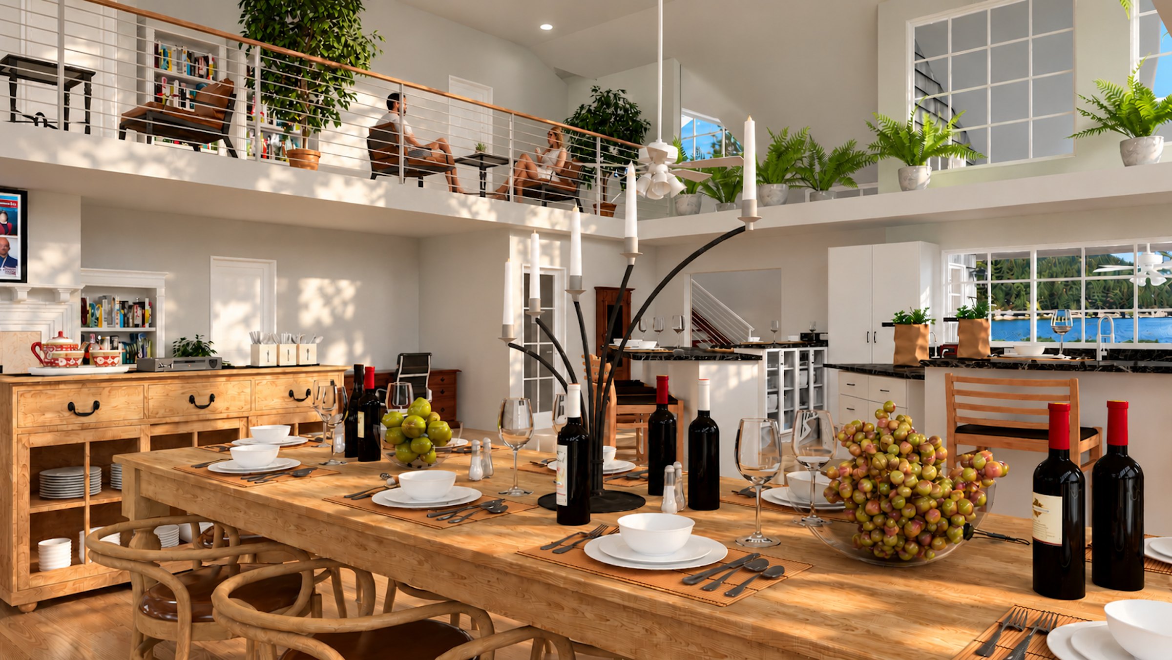 Cedar Barn dining table and kitchen