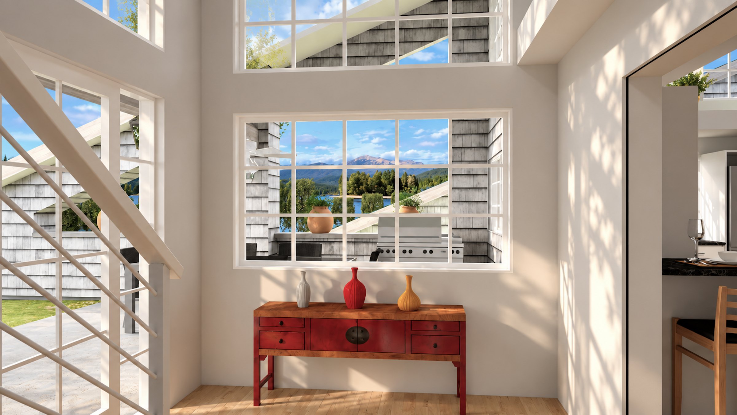 Cedar Barn foyer console and window