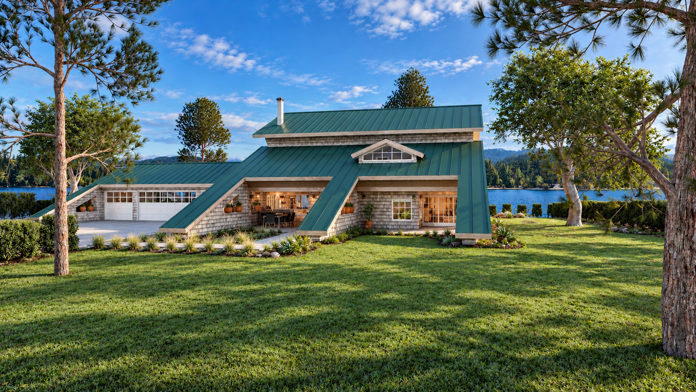 Cedar Barn front view across the lawn