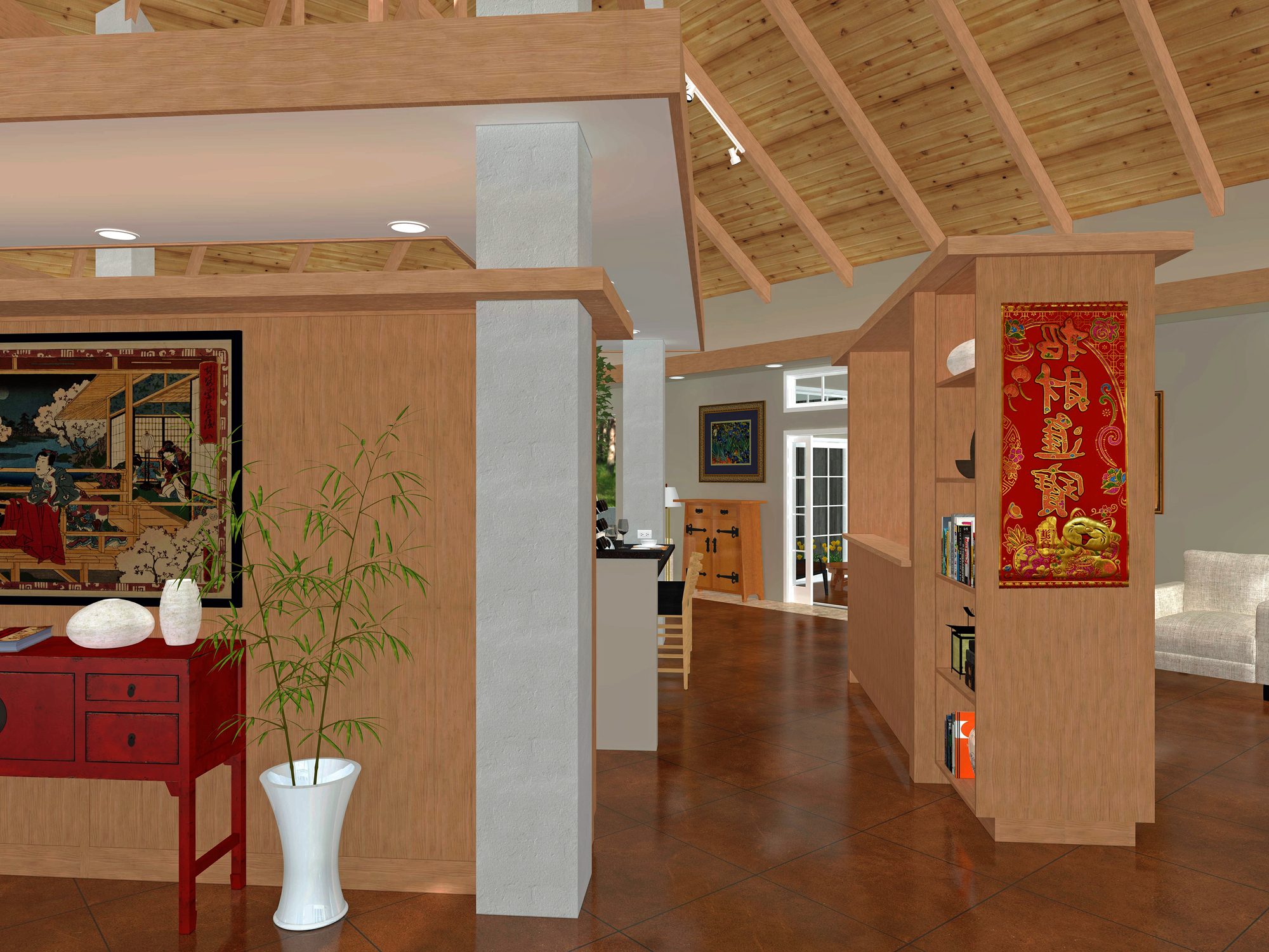 Entry gallery with woodblock print