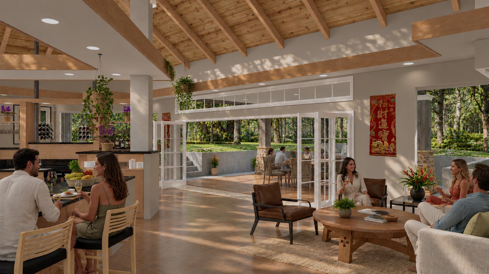 Living room opening onto the covered terrace