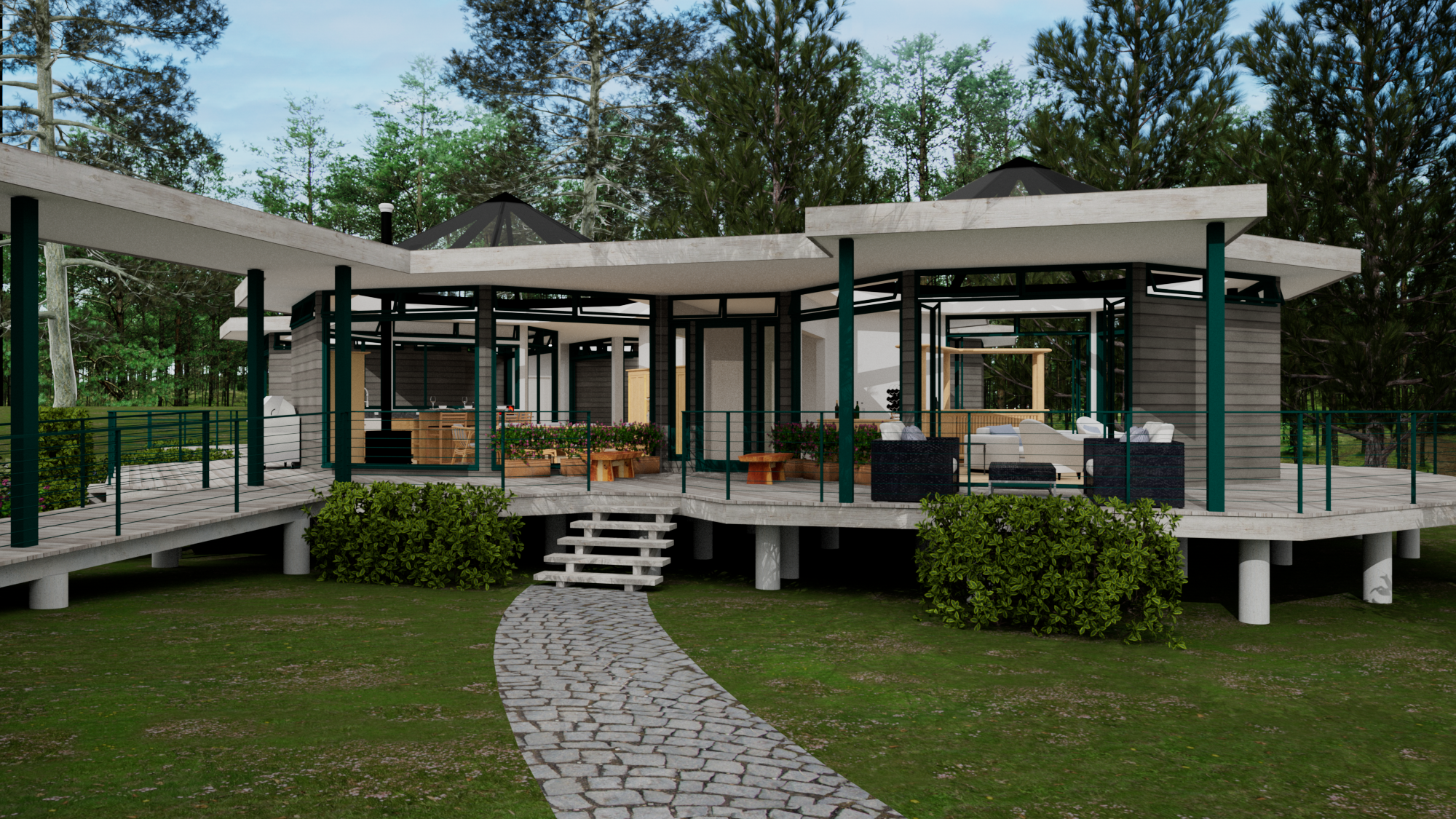 Entry walkway and deck of Contemporary Pavilion