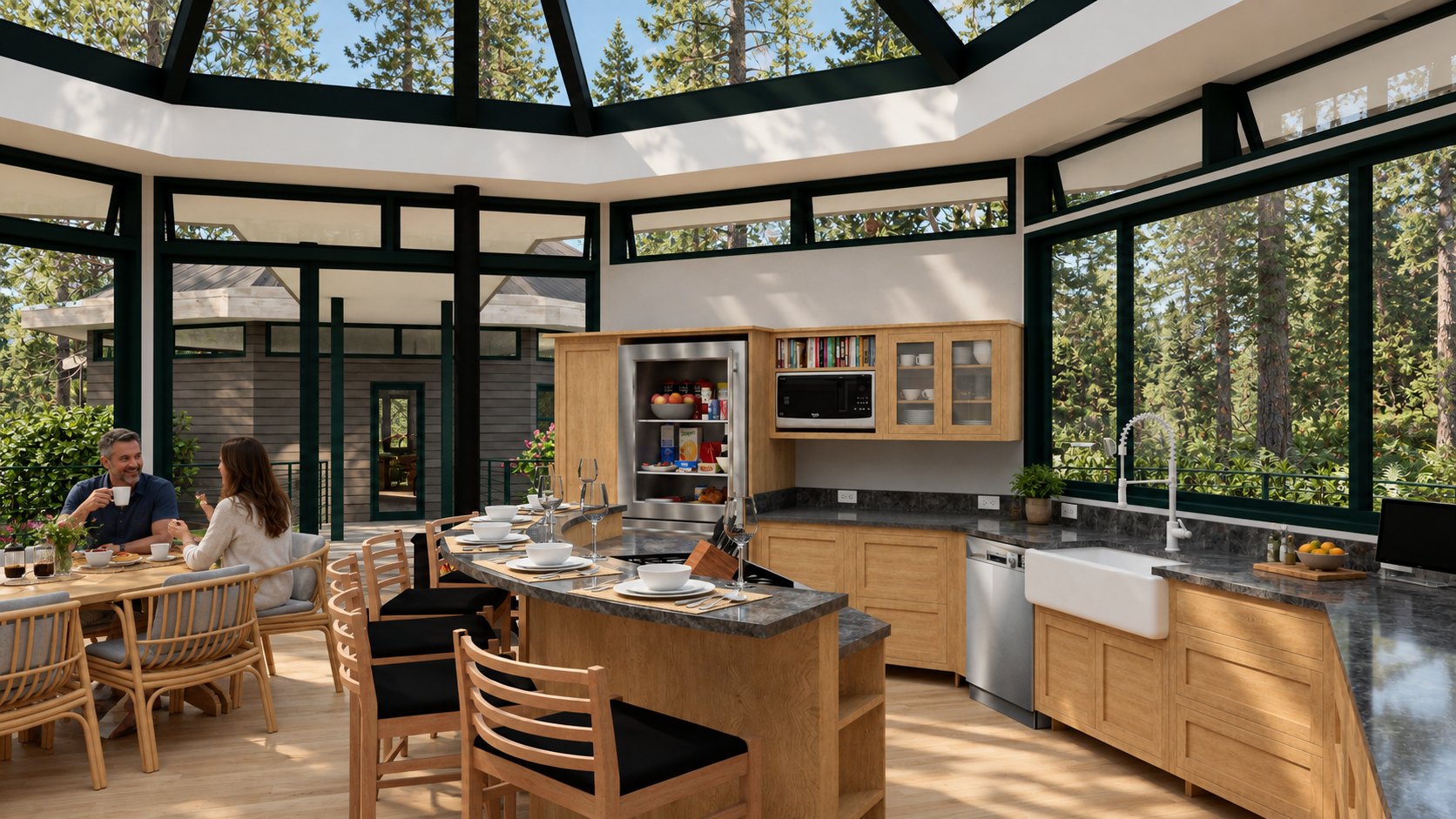 Kitchen dining and farmhouse sink at Contemporary Pavilion