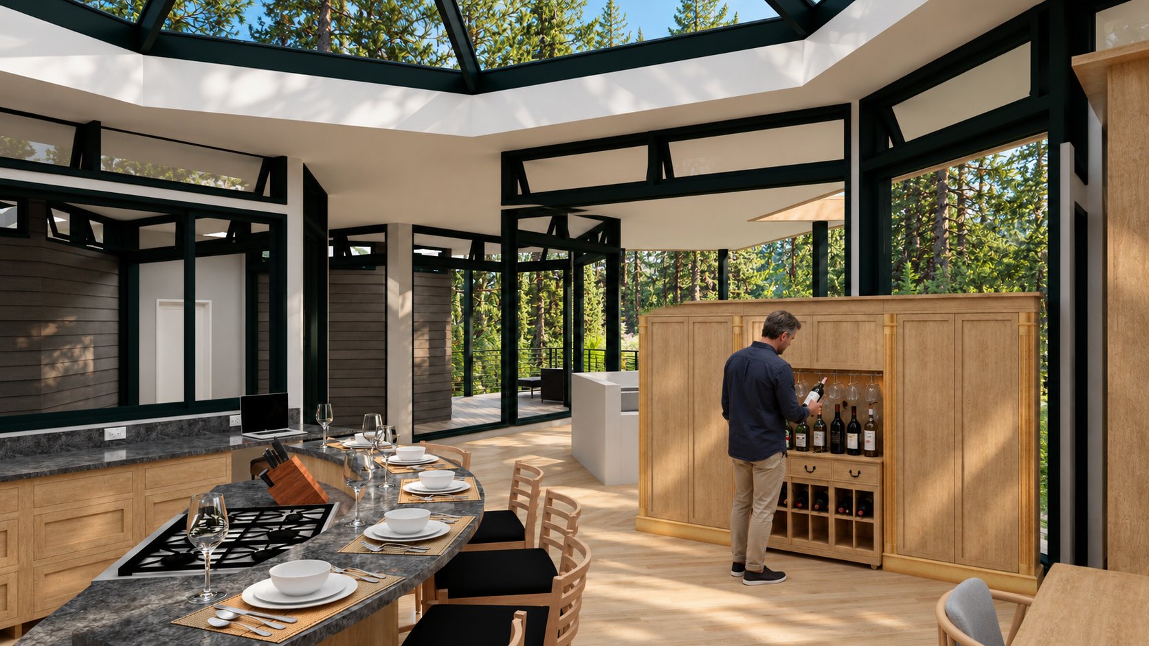 Kitchen cooktop and wine cabinet at Contemporary Pavilion