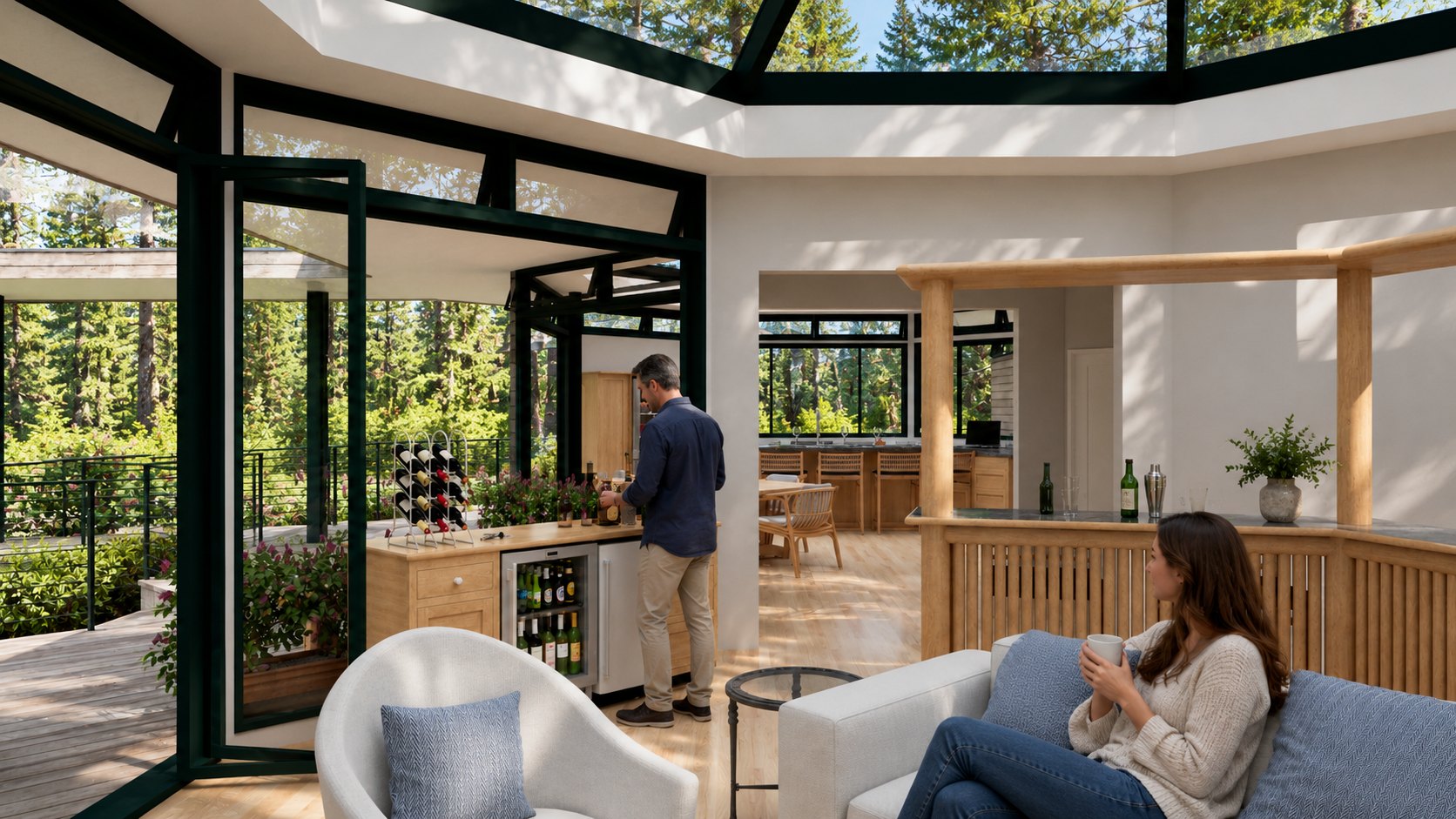 Wet bar and open doors at Contemporary Pavilion