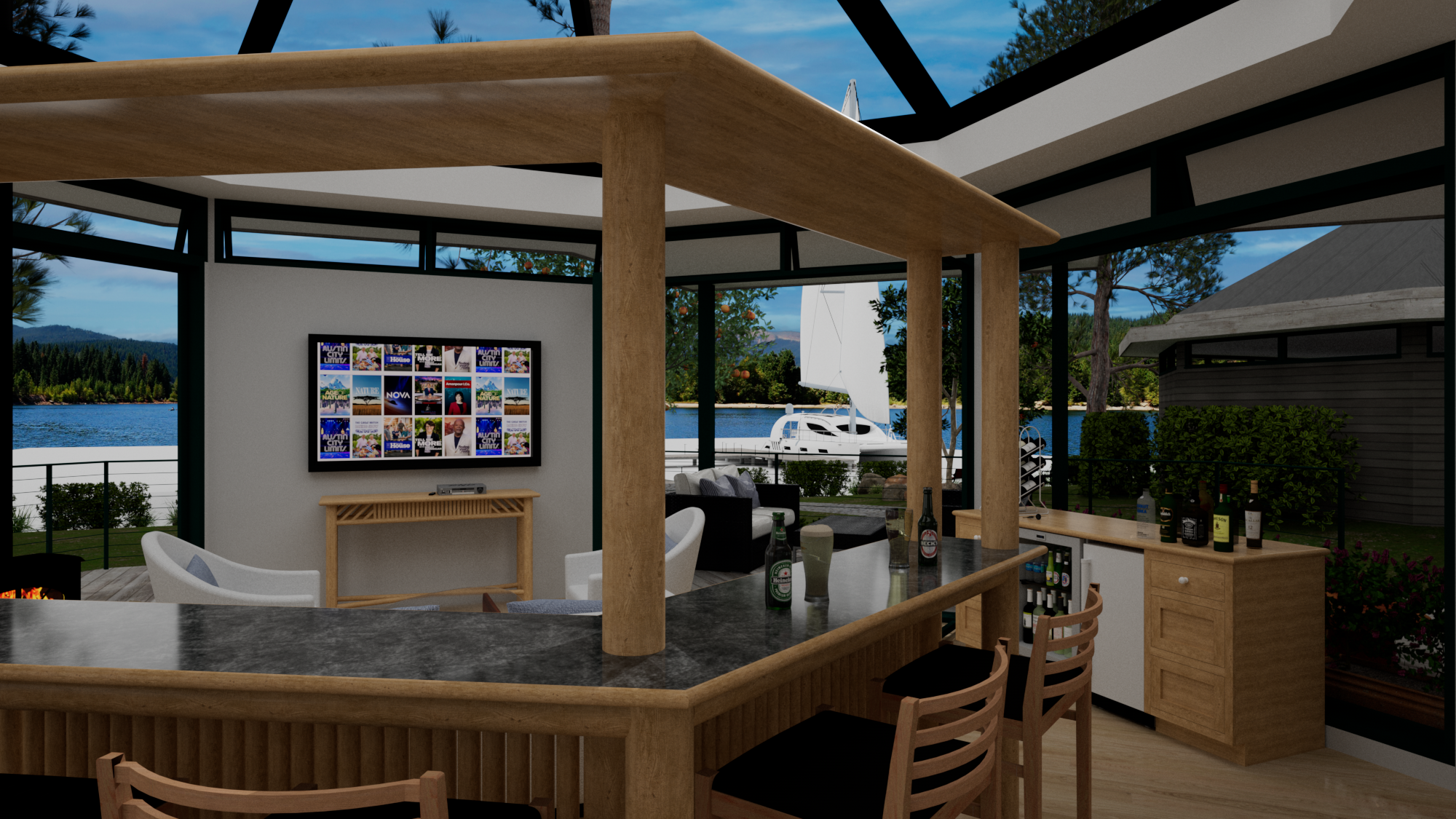 Timber bar counter interior at Contemporary Pavilion