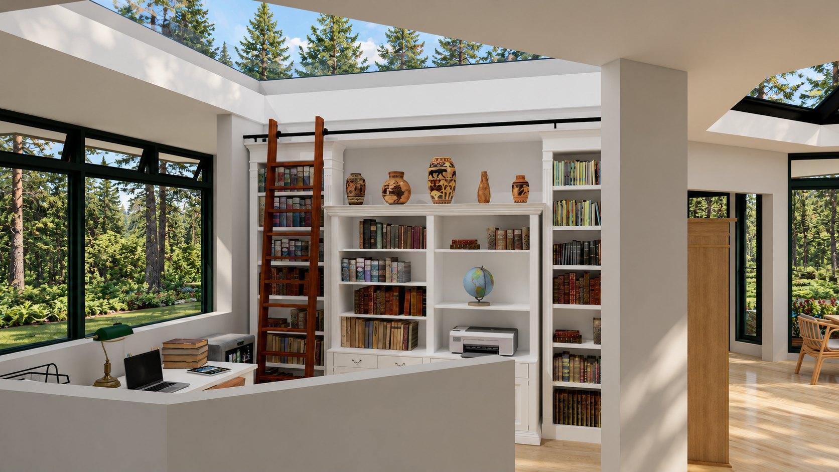 Home office and library interior at Contemporary Pavilion