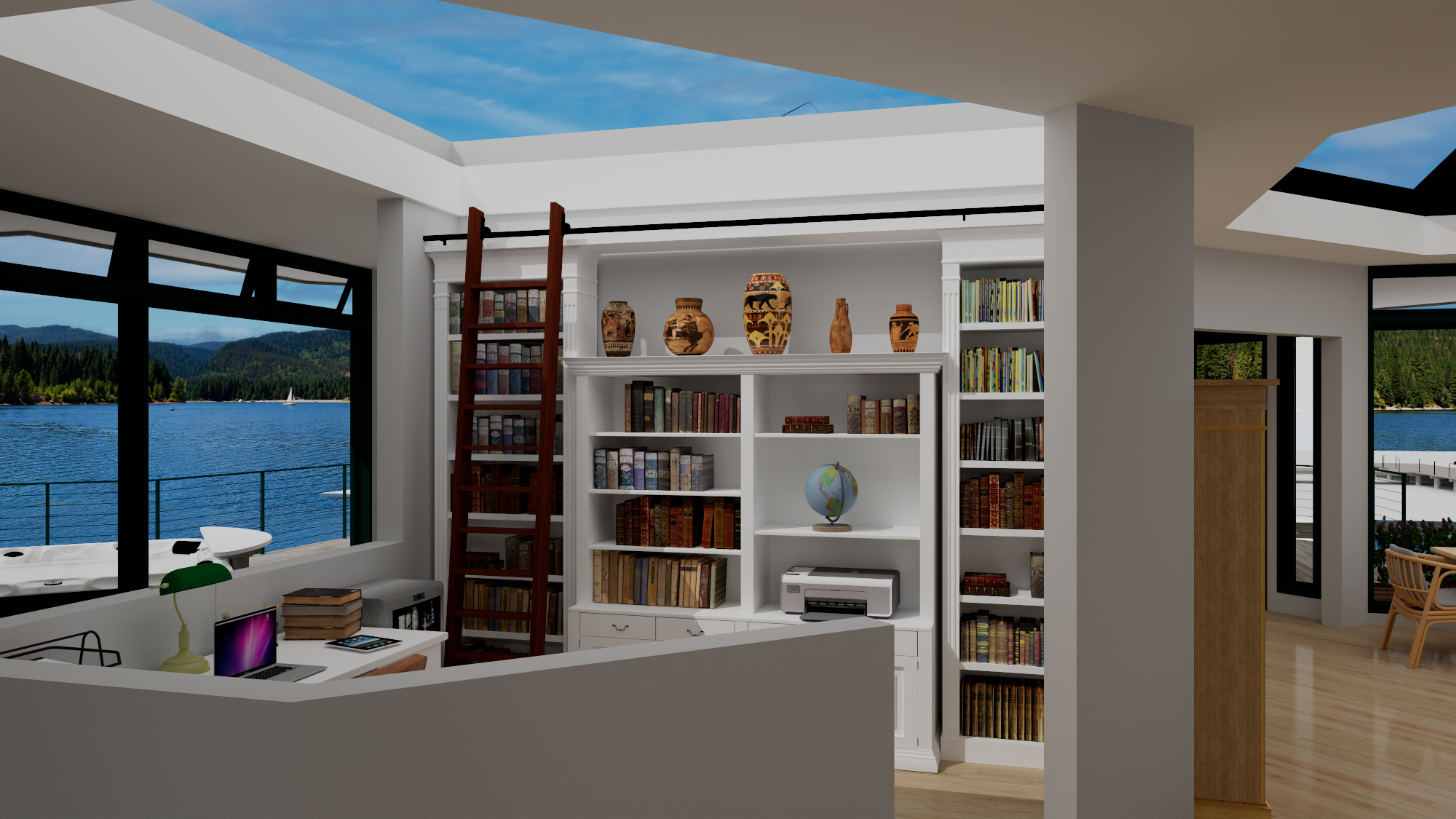 Home office and library interior at Contemporary Pavilion