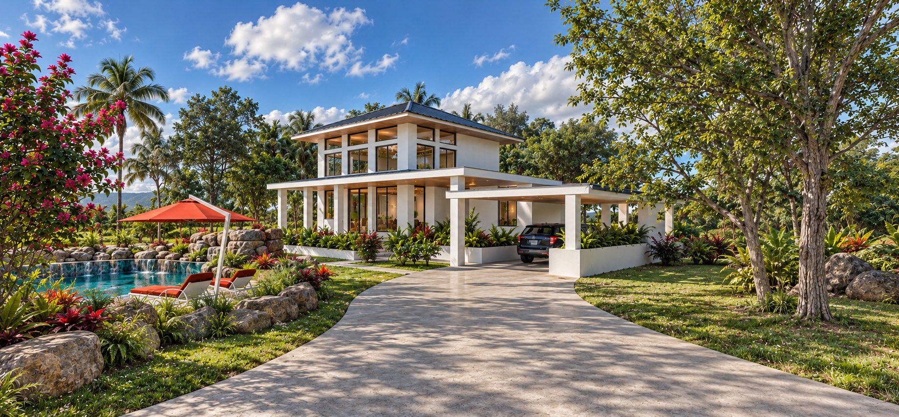 Approach drive and pool garden