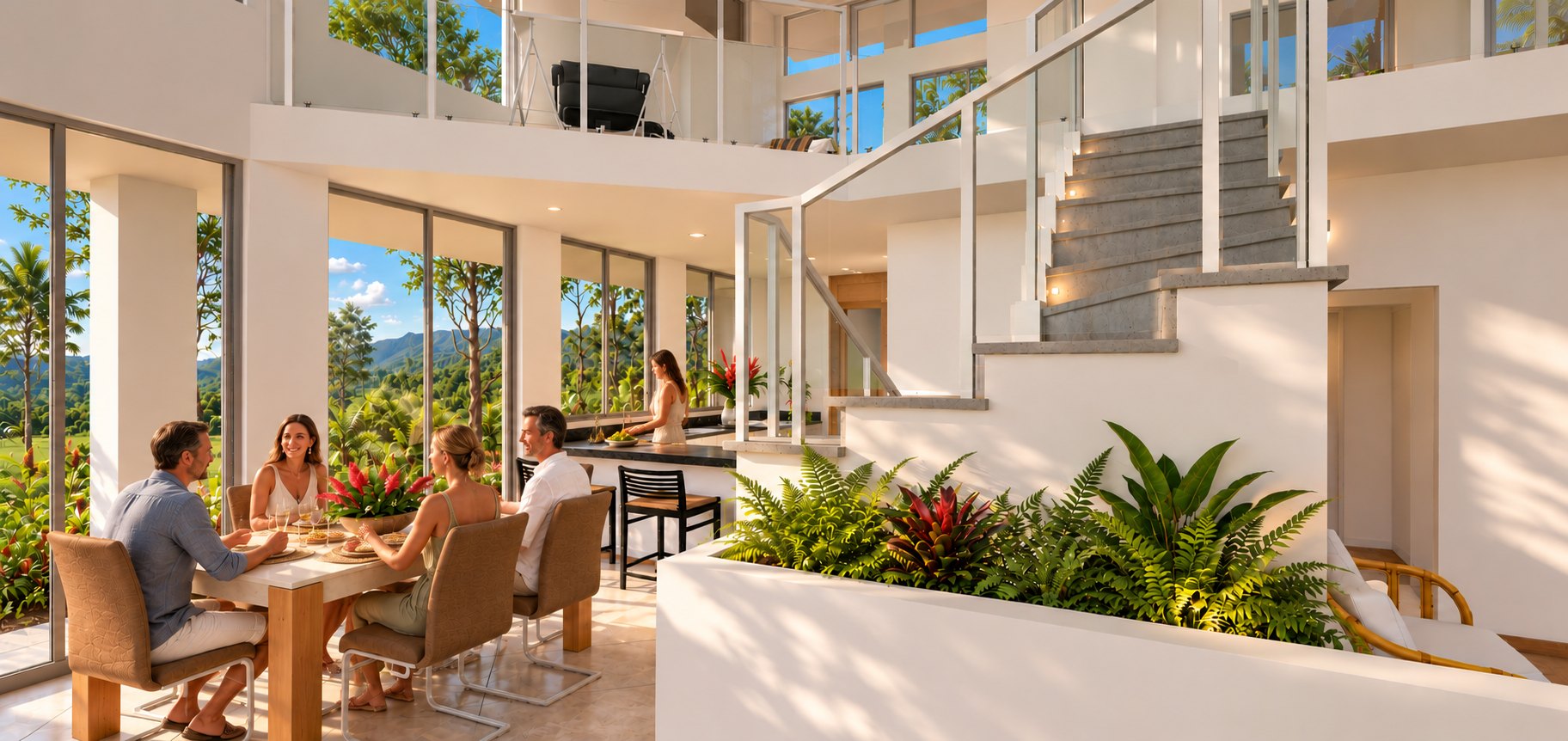 Dining, stair, and mezzanine above