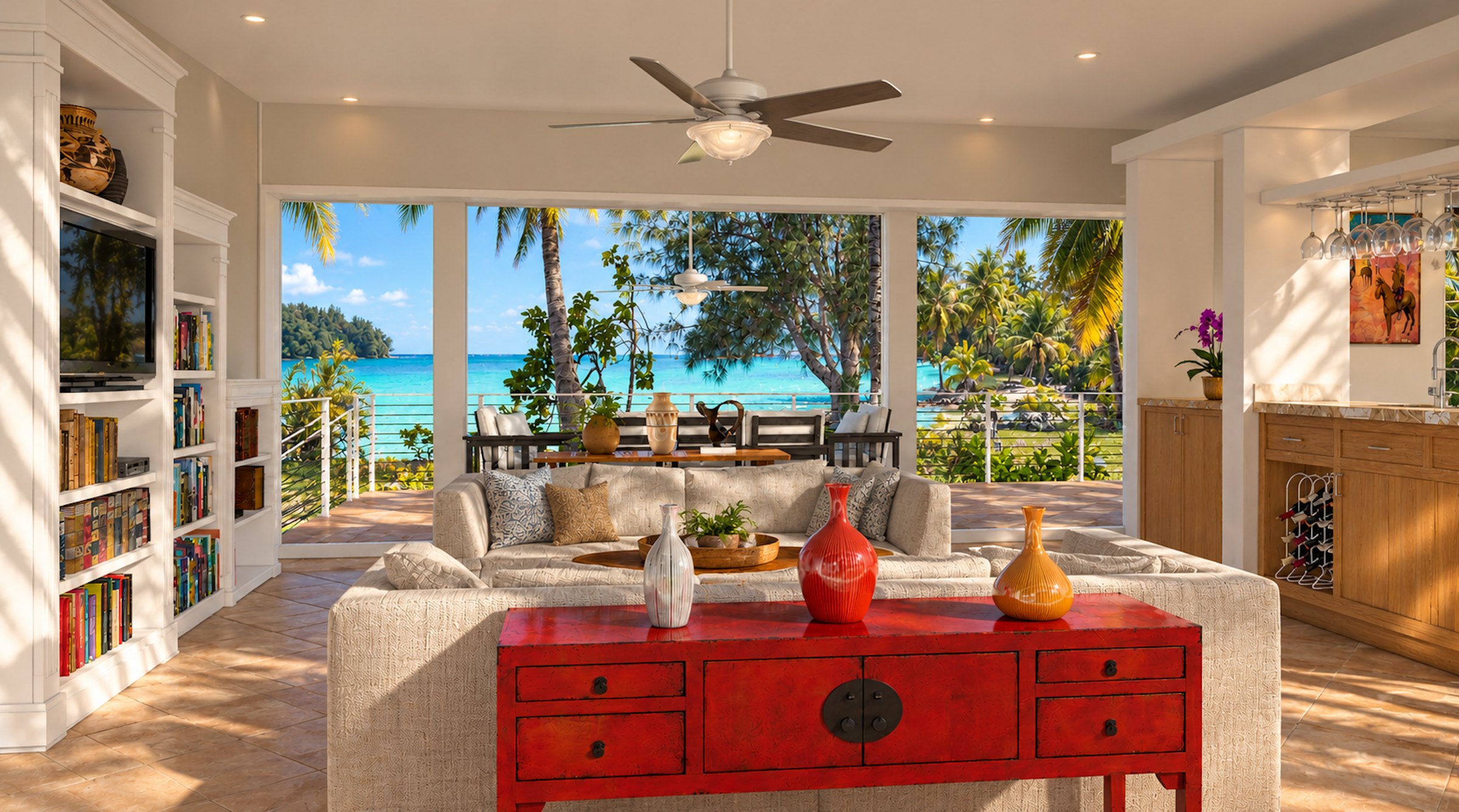 Fare Tiare living room toward the lagoon