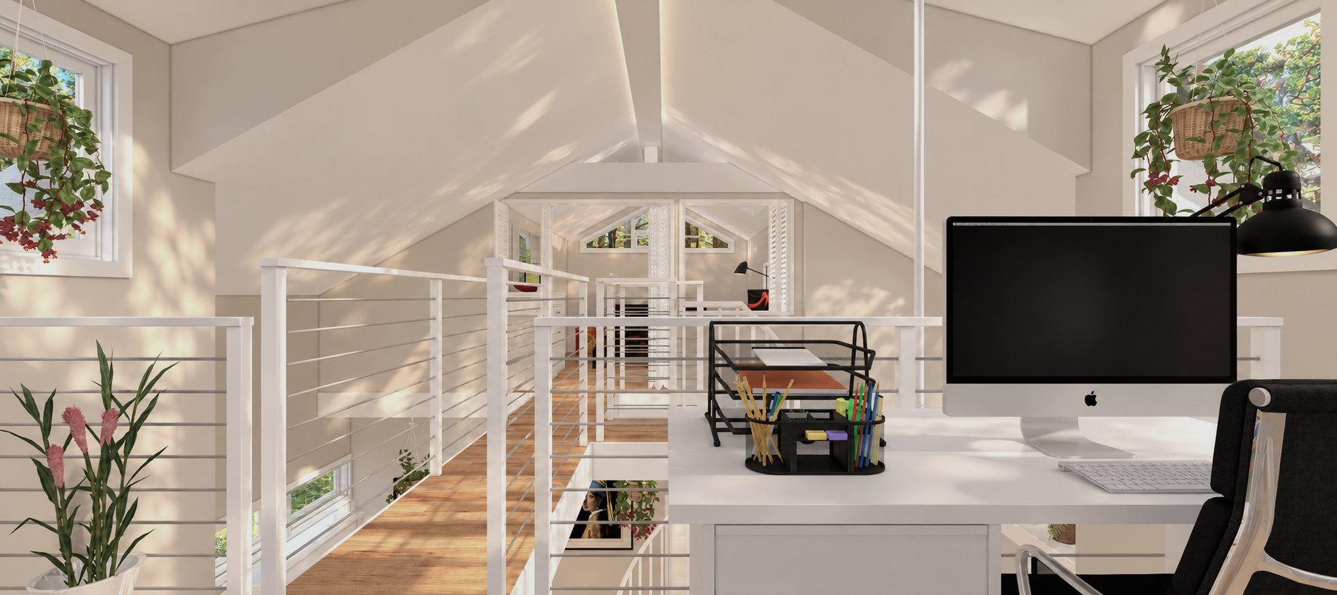 Garden Cottage loft office toward the bedroom