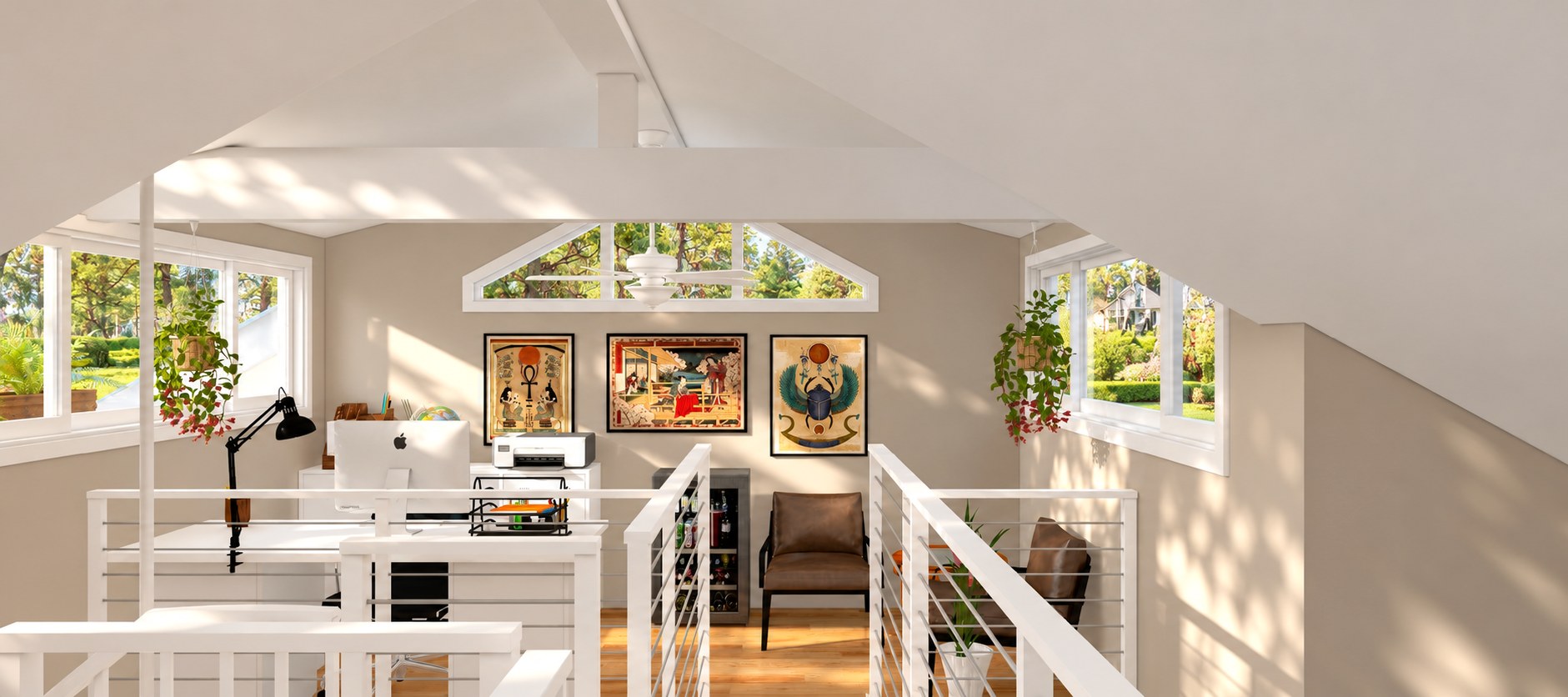 Garden Cottage loft office from the bridge