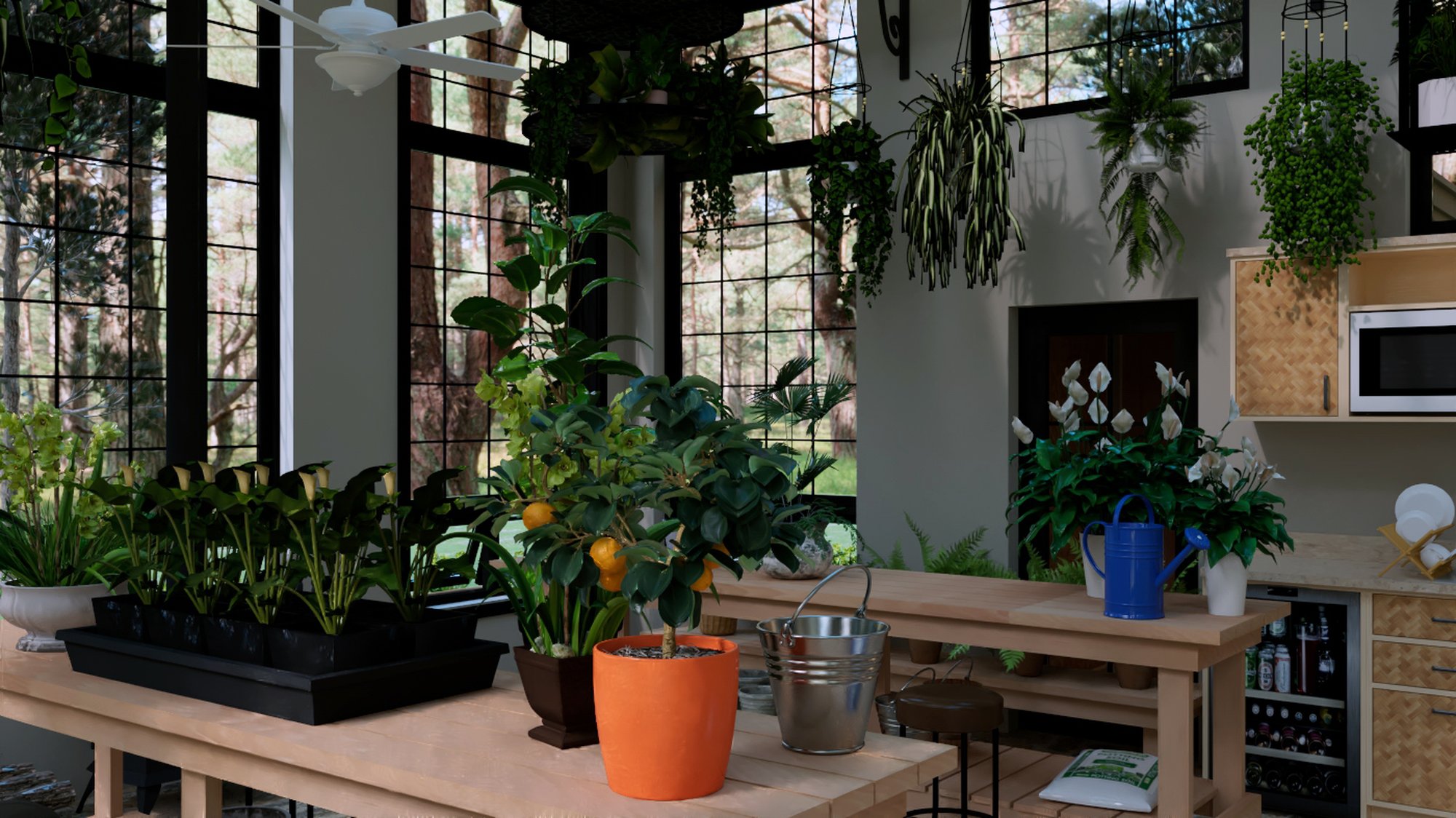 Potting bench near the entry of the GreenHouse