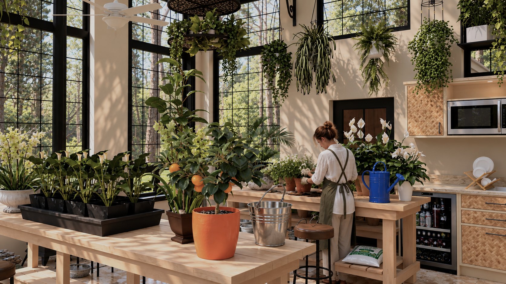 Potting bench beside the kitchenette