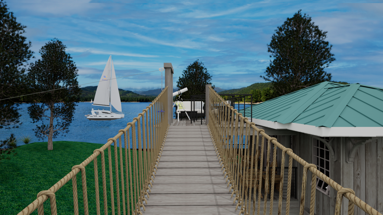 View along the rope bridge toward Kid's Clubhouse