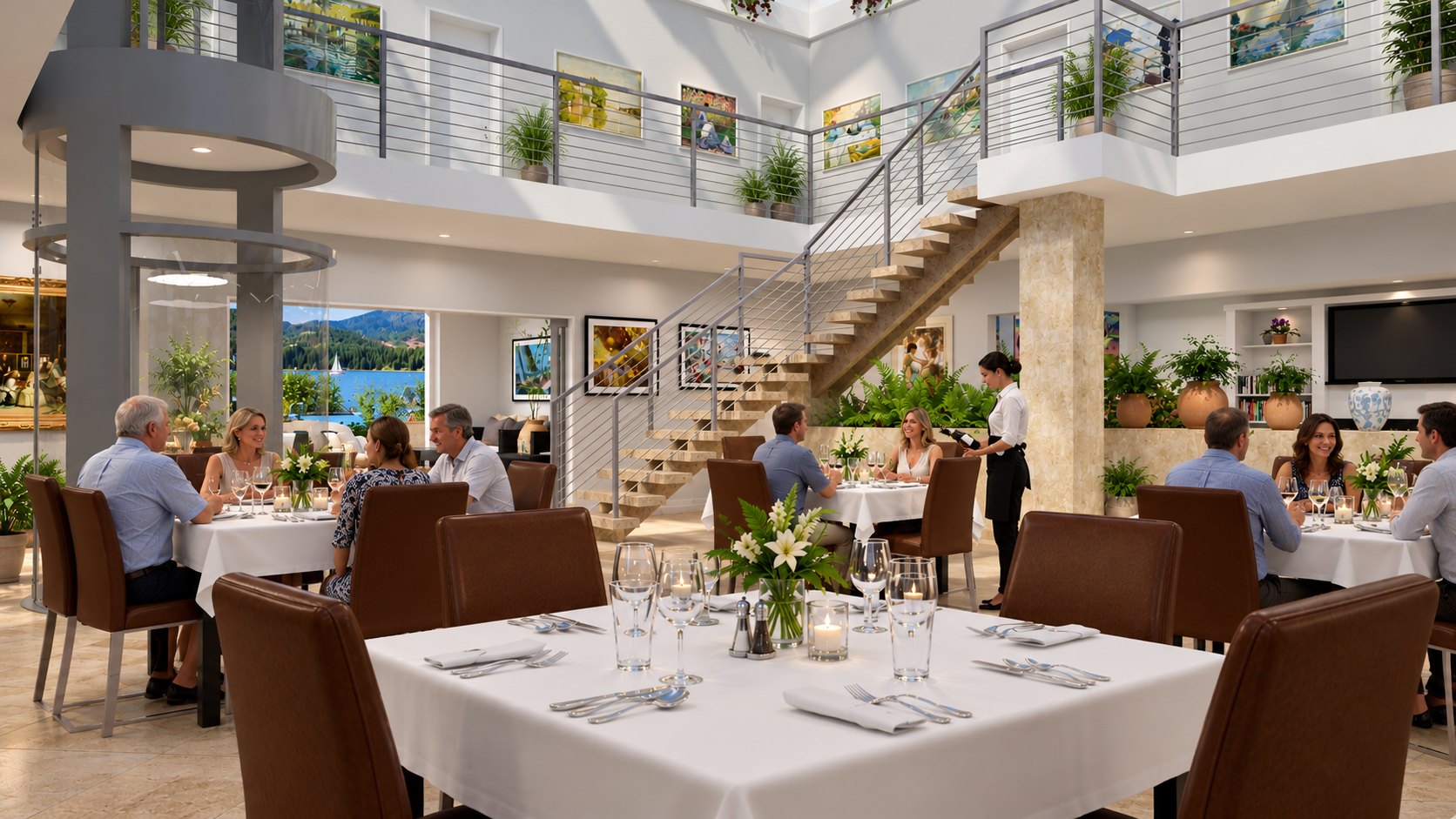 Dining room beside the glass elevator