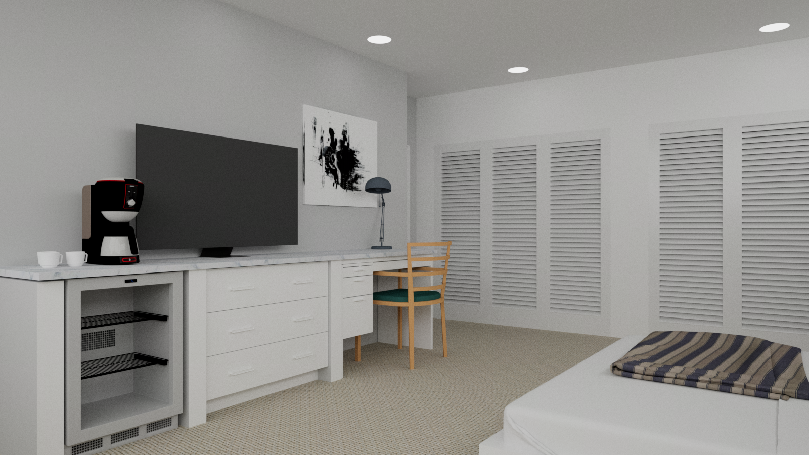 Lakeside Inn guest suite with shutters