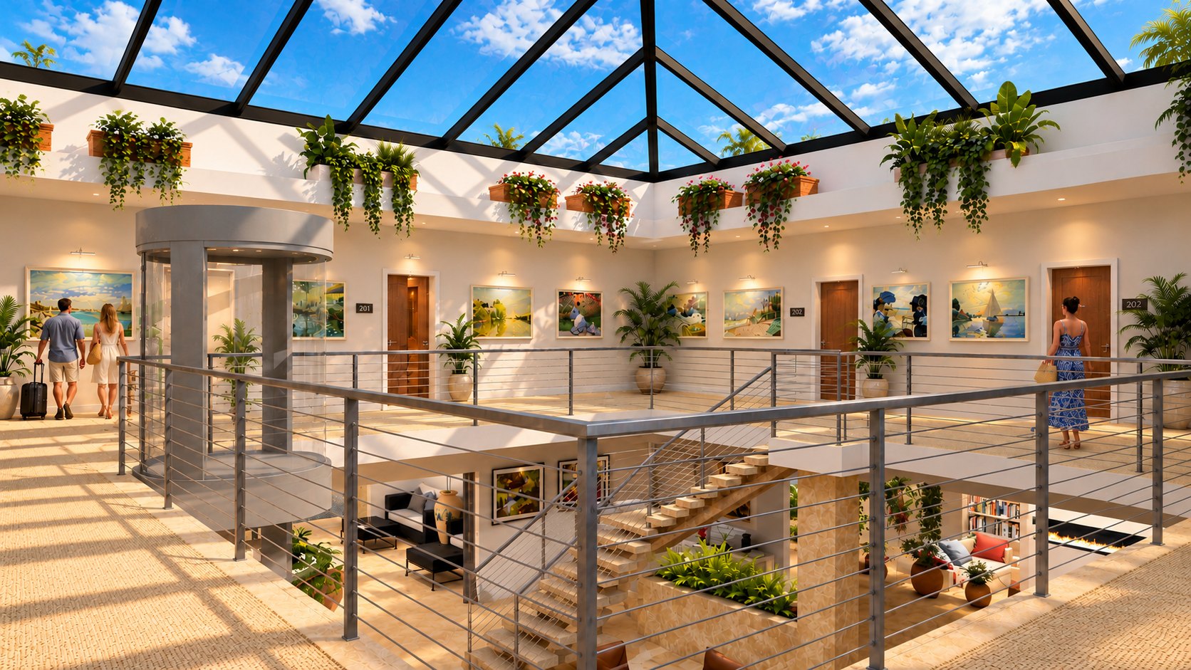 Mezzanine gallery with skylight