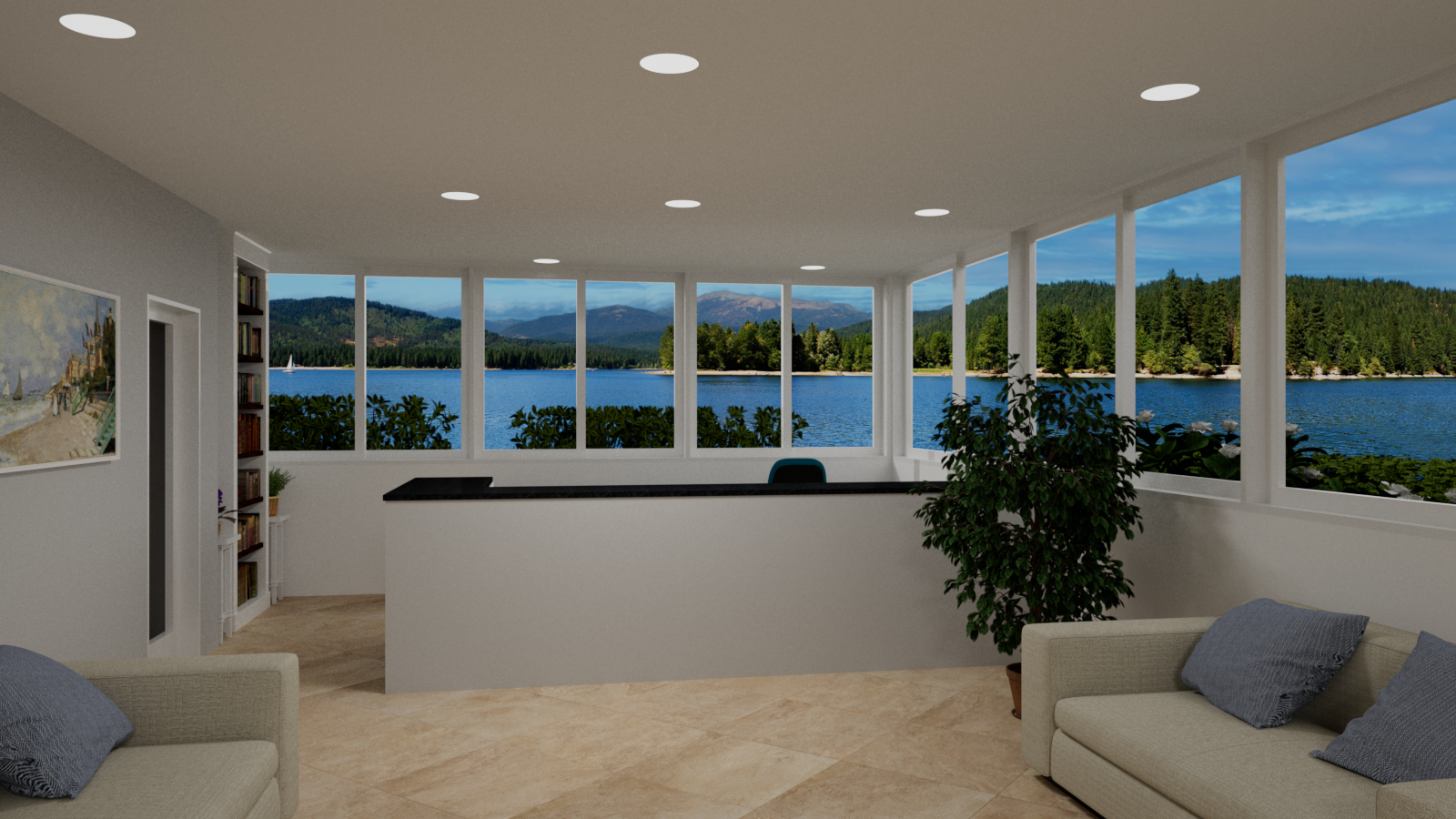 Lakeside Inn reception desk with lake view