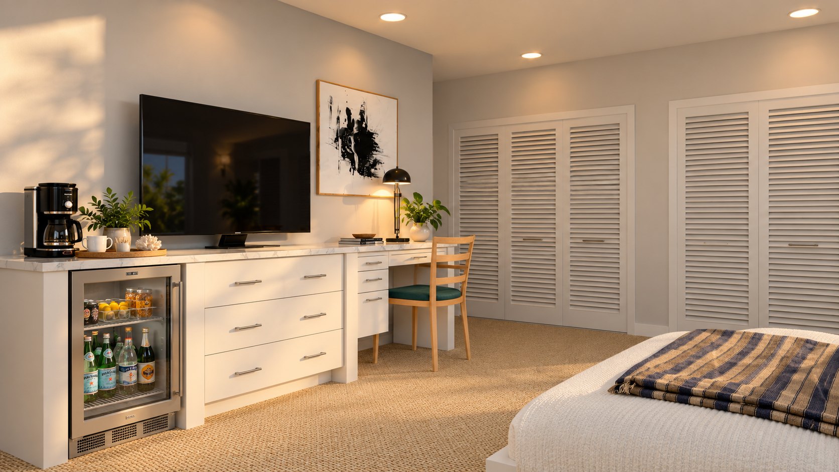 Guest room desk and closets