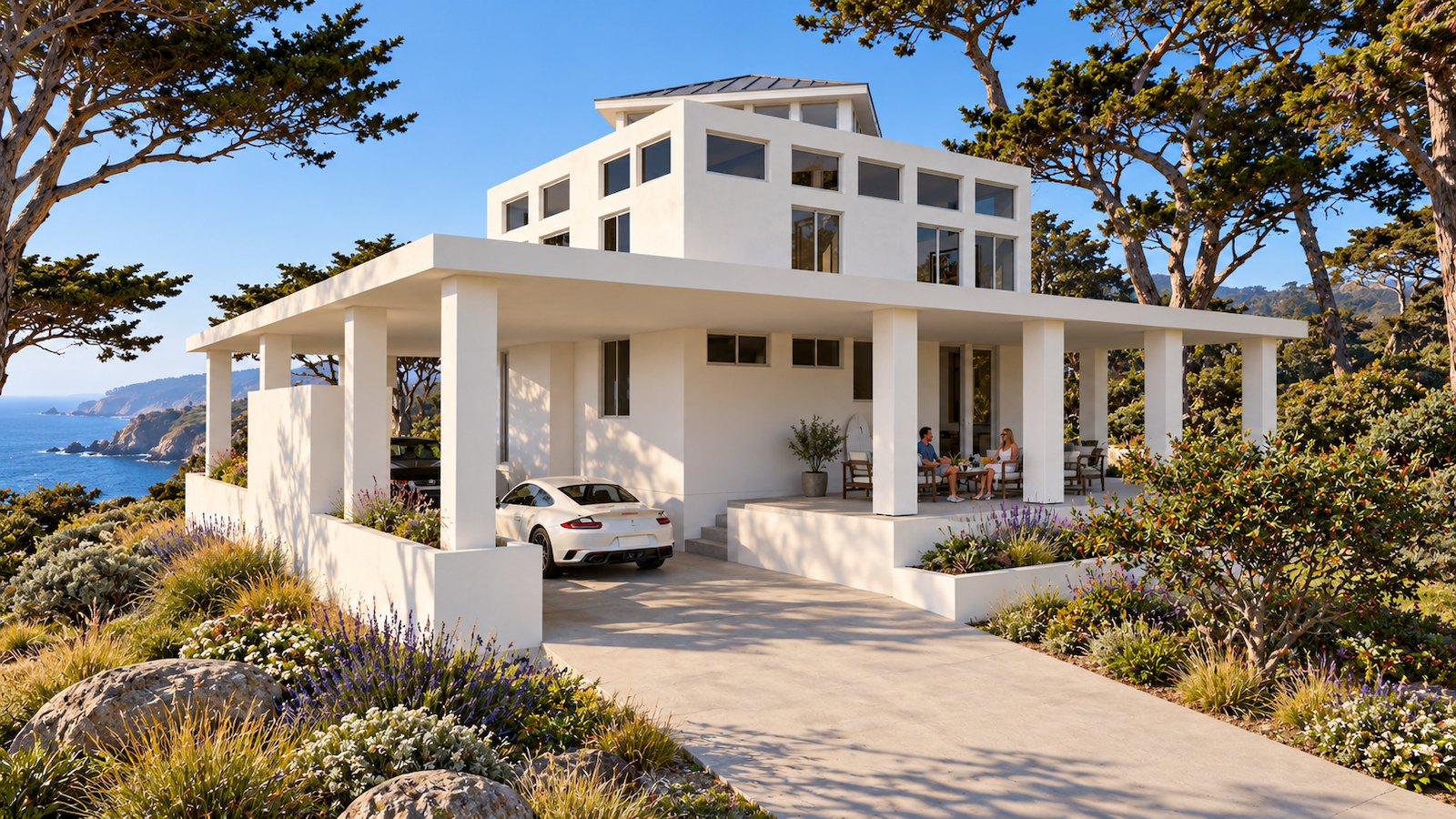 Carport beneath the porch roof