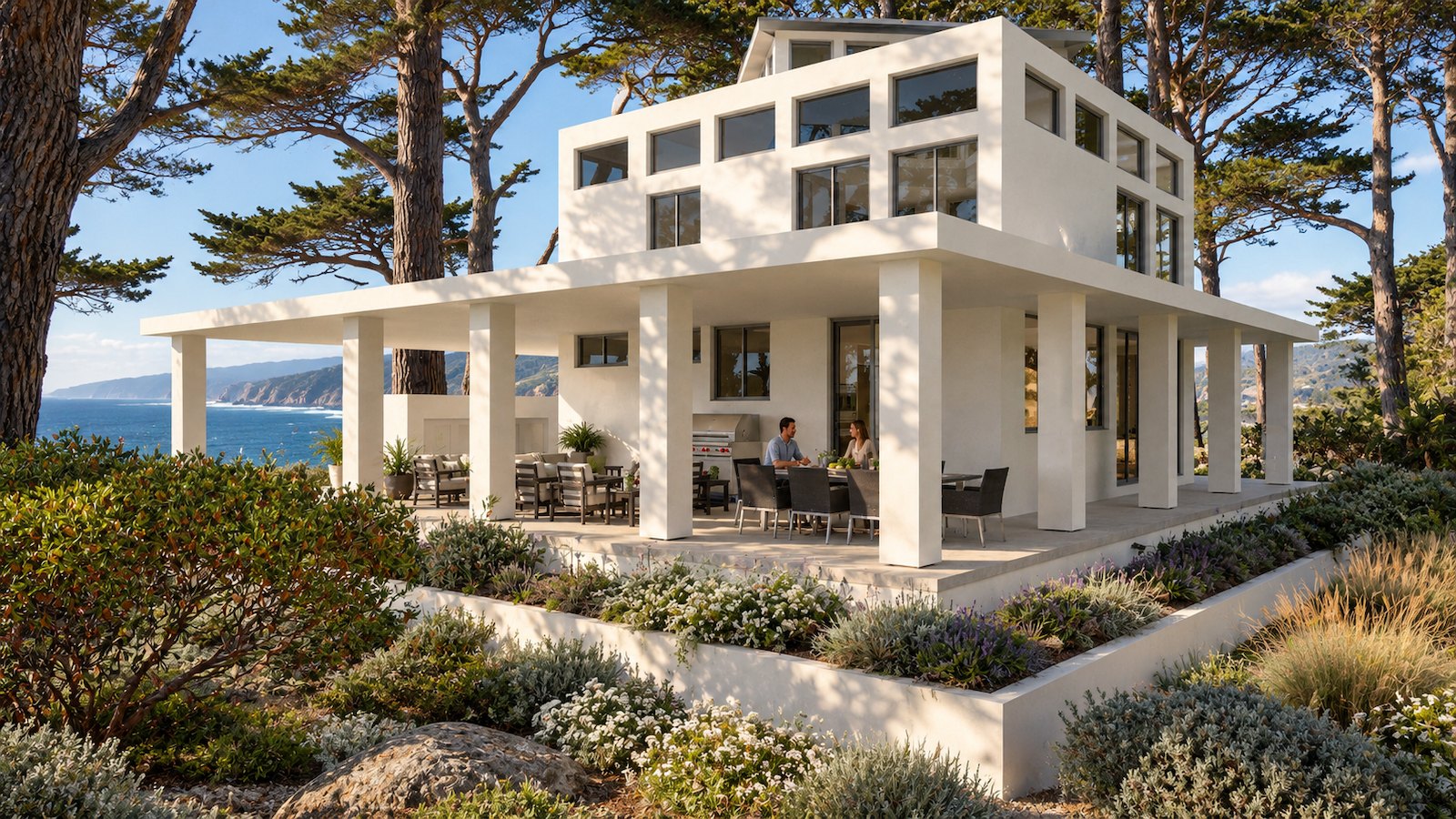 Covered porch with outdoor dining and grill
