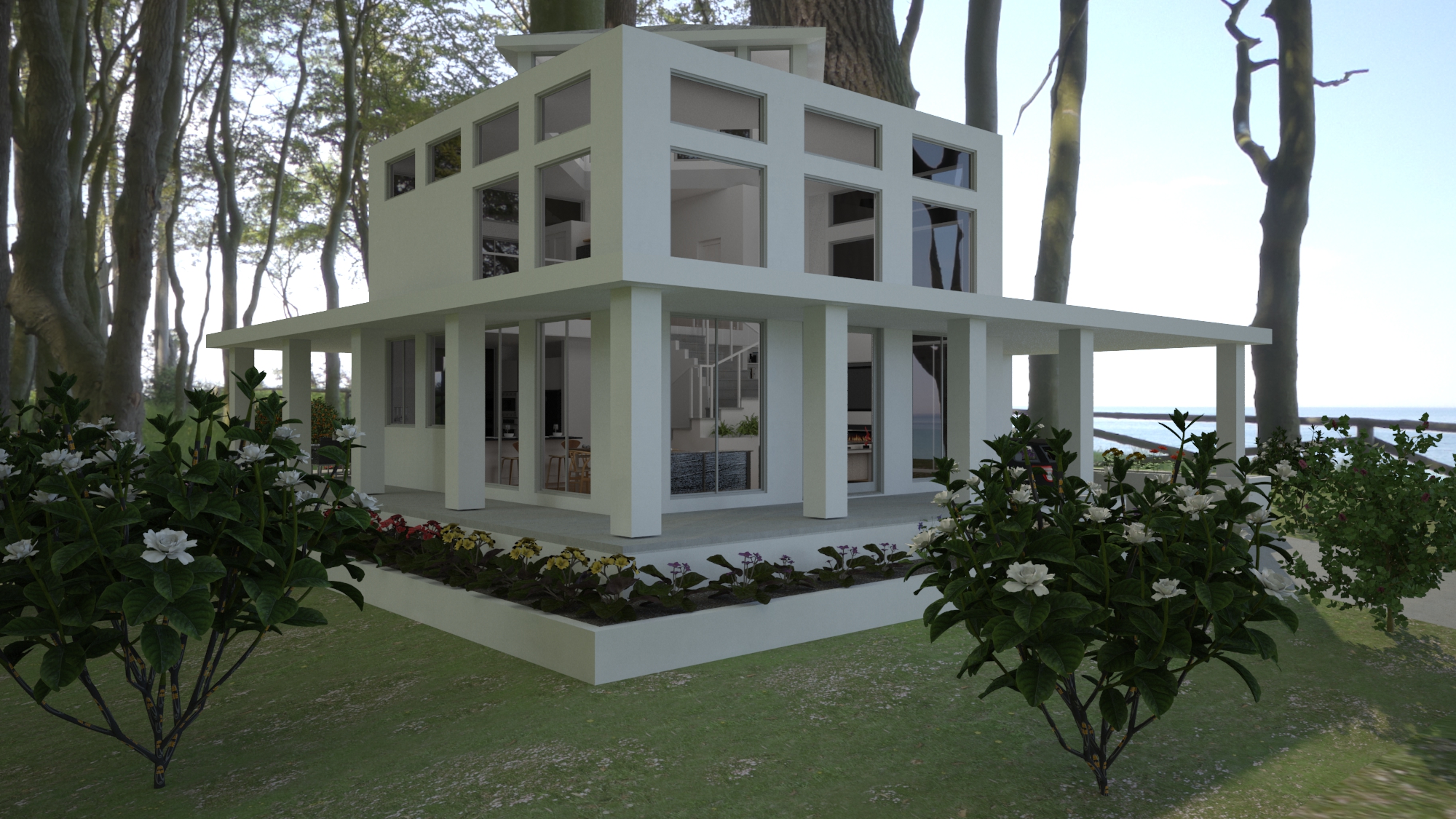 Lookout House — front-left exterior view with wraparound porch