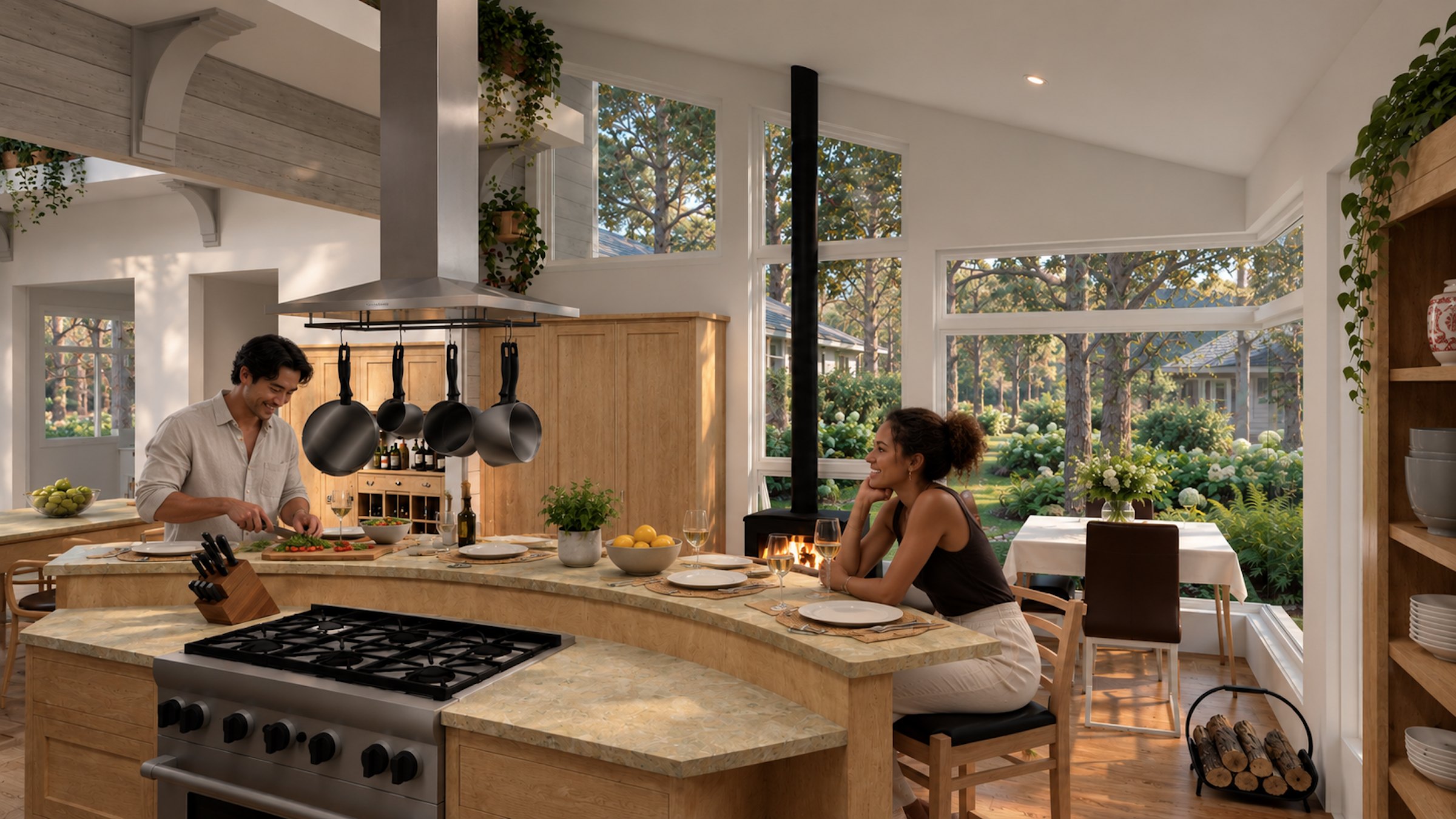 Pergola House curved kitchen counter