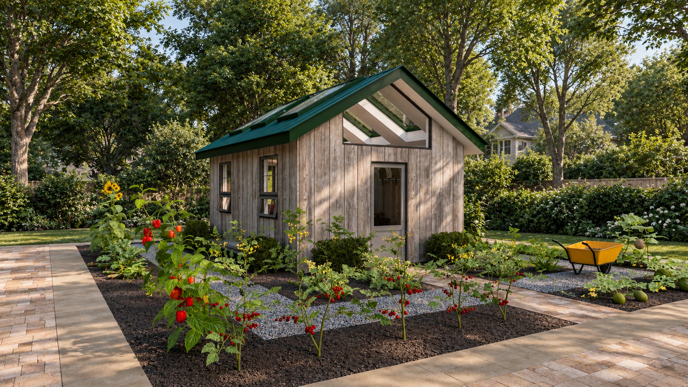 Potting Shed beyond the tomato beds