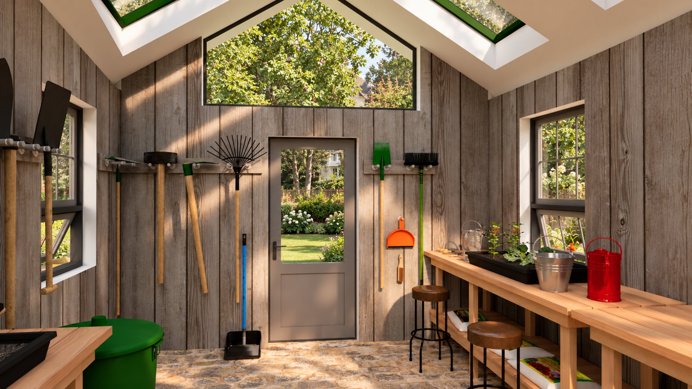 Potting Shed tool wall and door