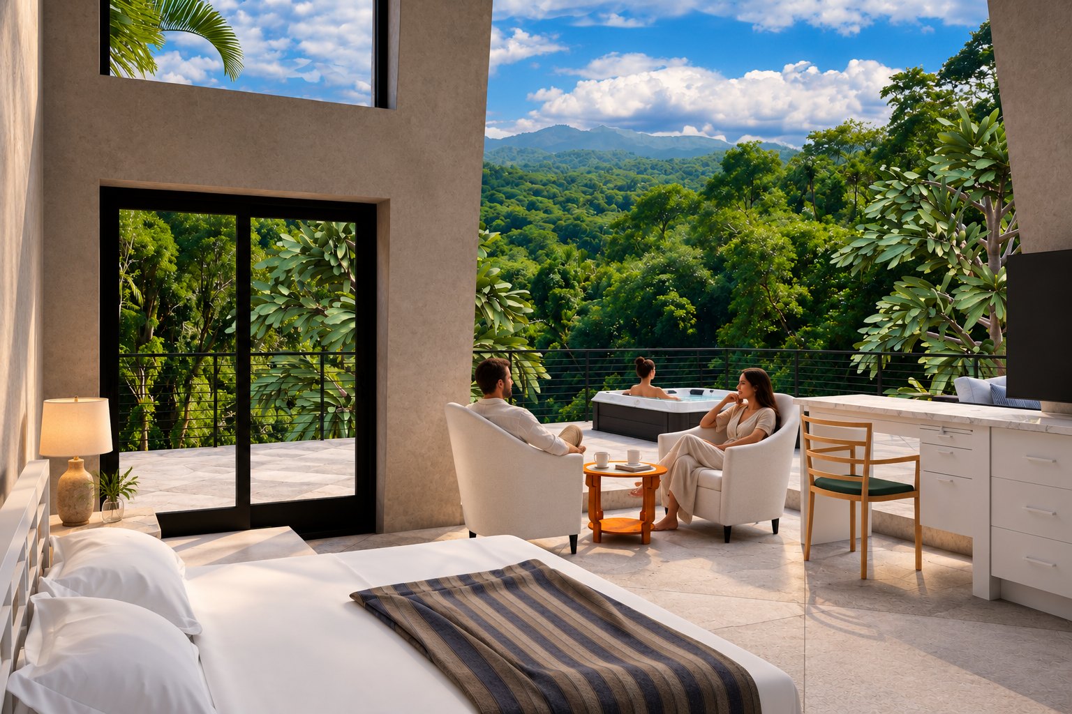 Rainforest Inn guest suite and terrace with hot tub