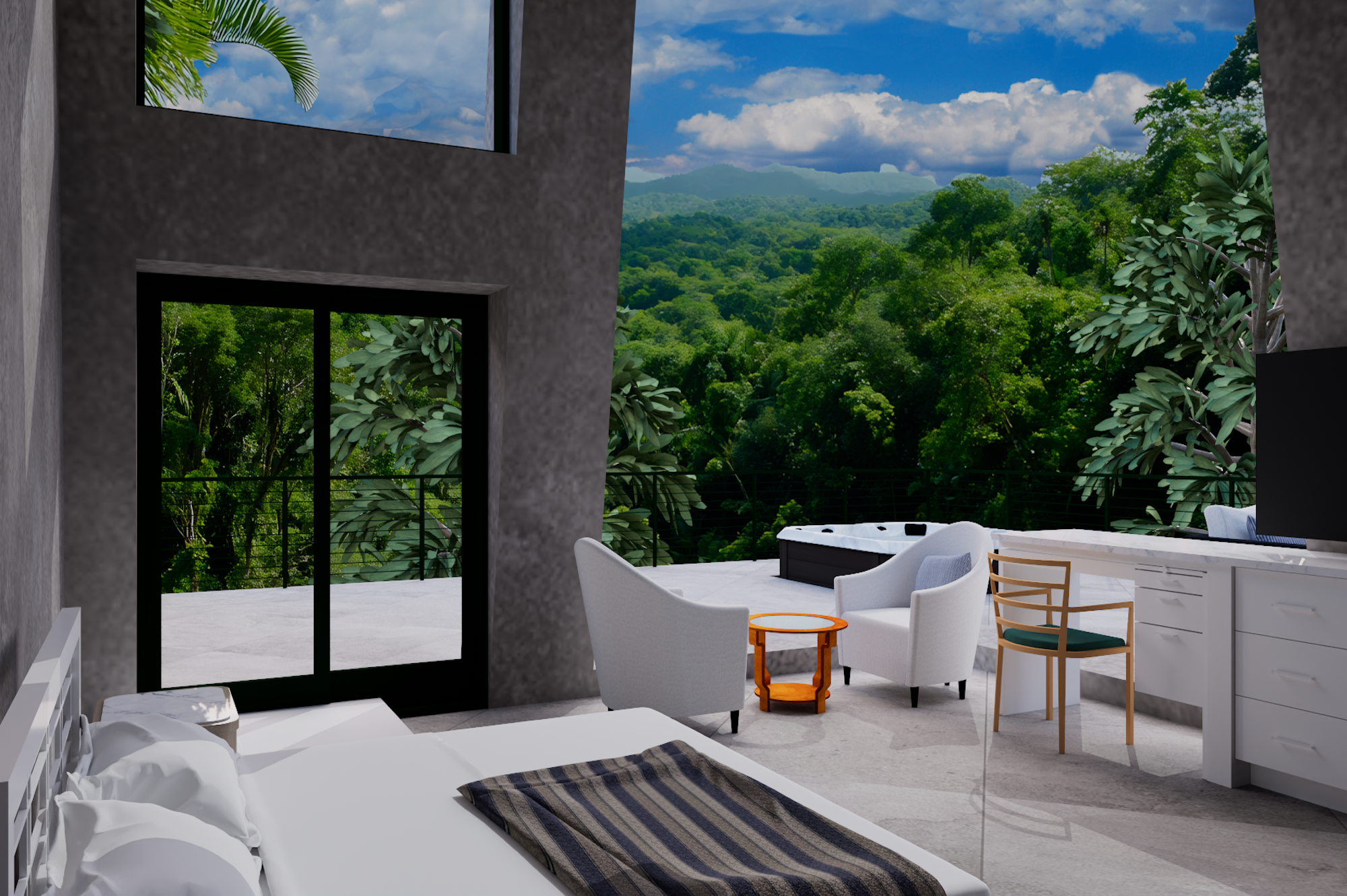 Rainforest Inn guest suite terrace with hot tub