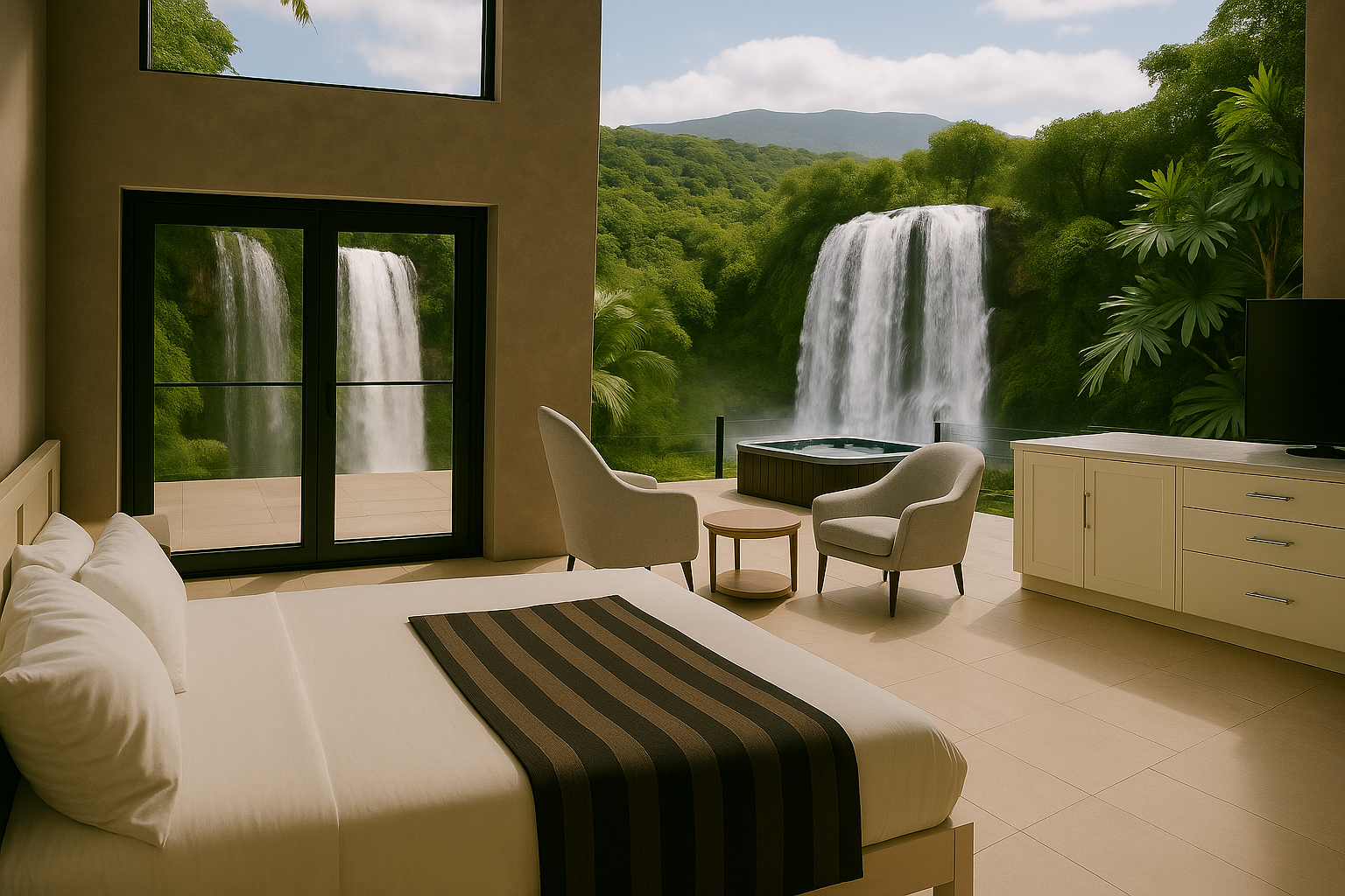 Rainforest Inn guest suite with waterfall view